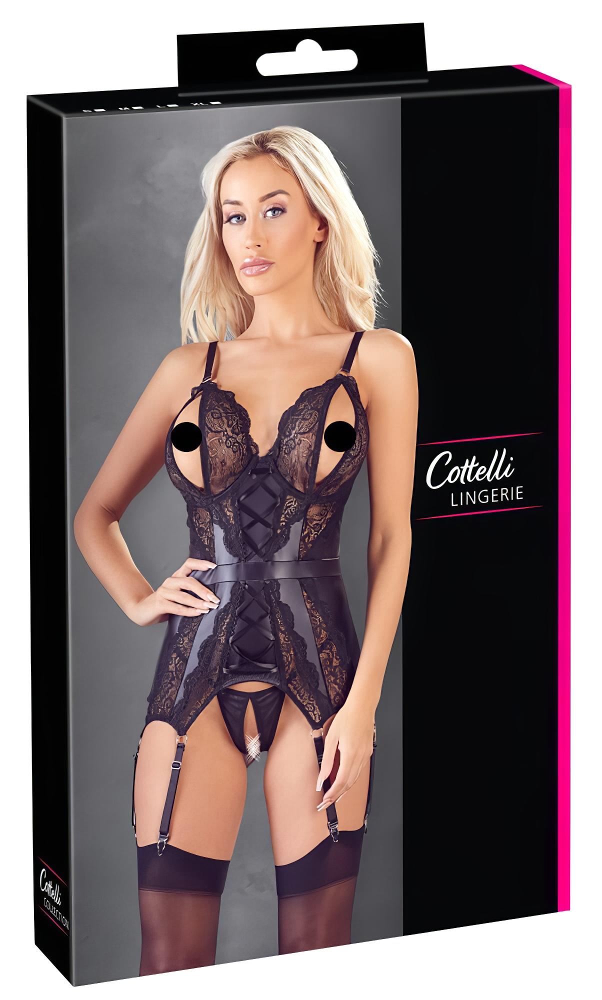 Cottelli – csipkés nyitott felső és tanga (fekete)