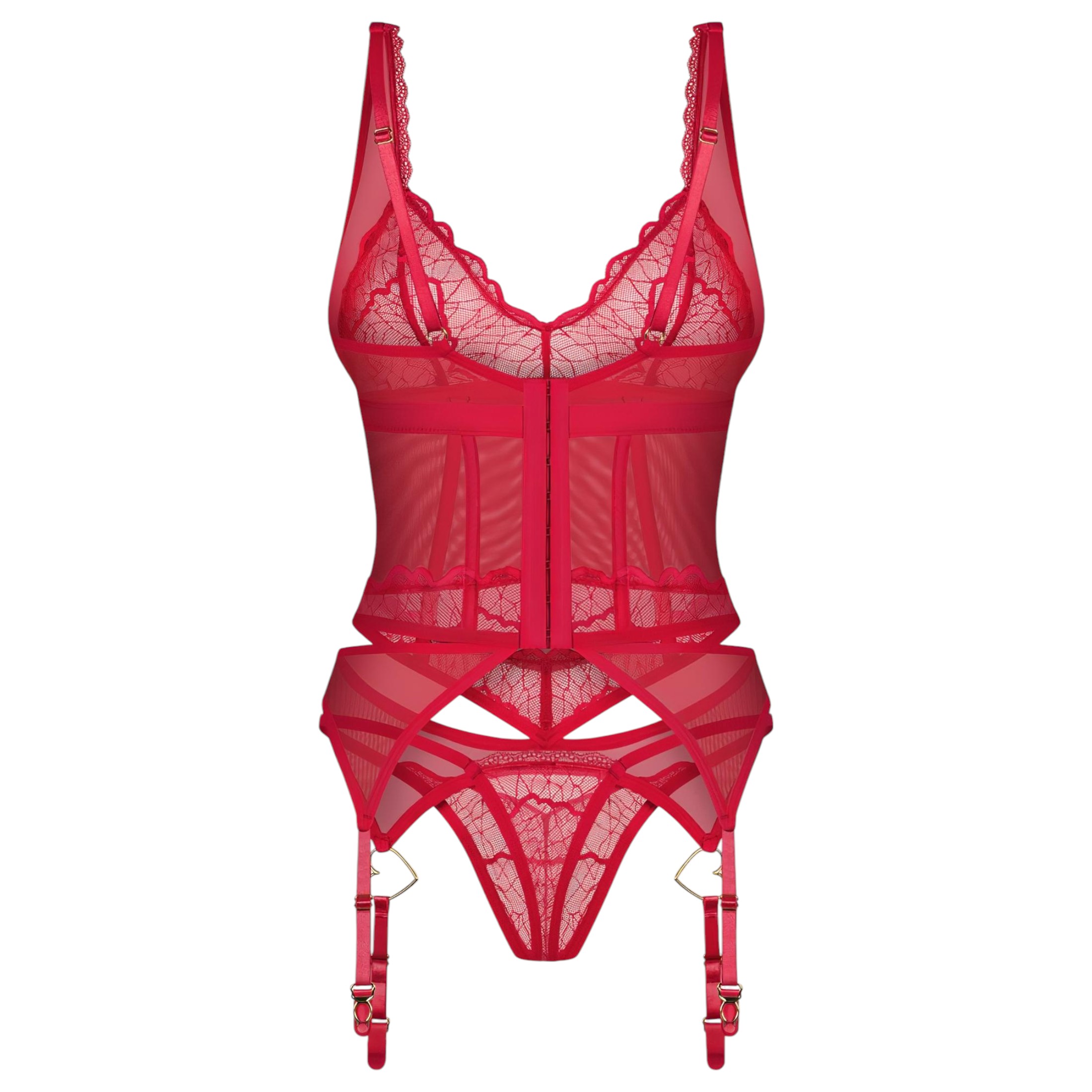 Obsessive Cupide Desir – átlátszó csipkés felső szett (piros)
