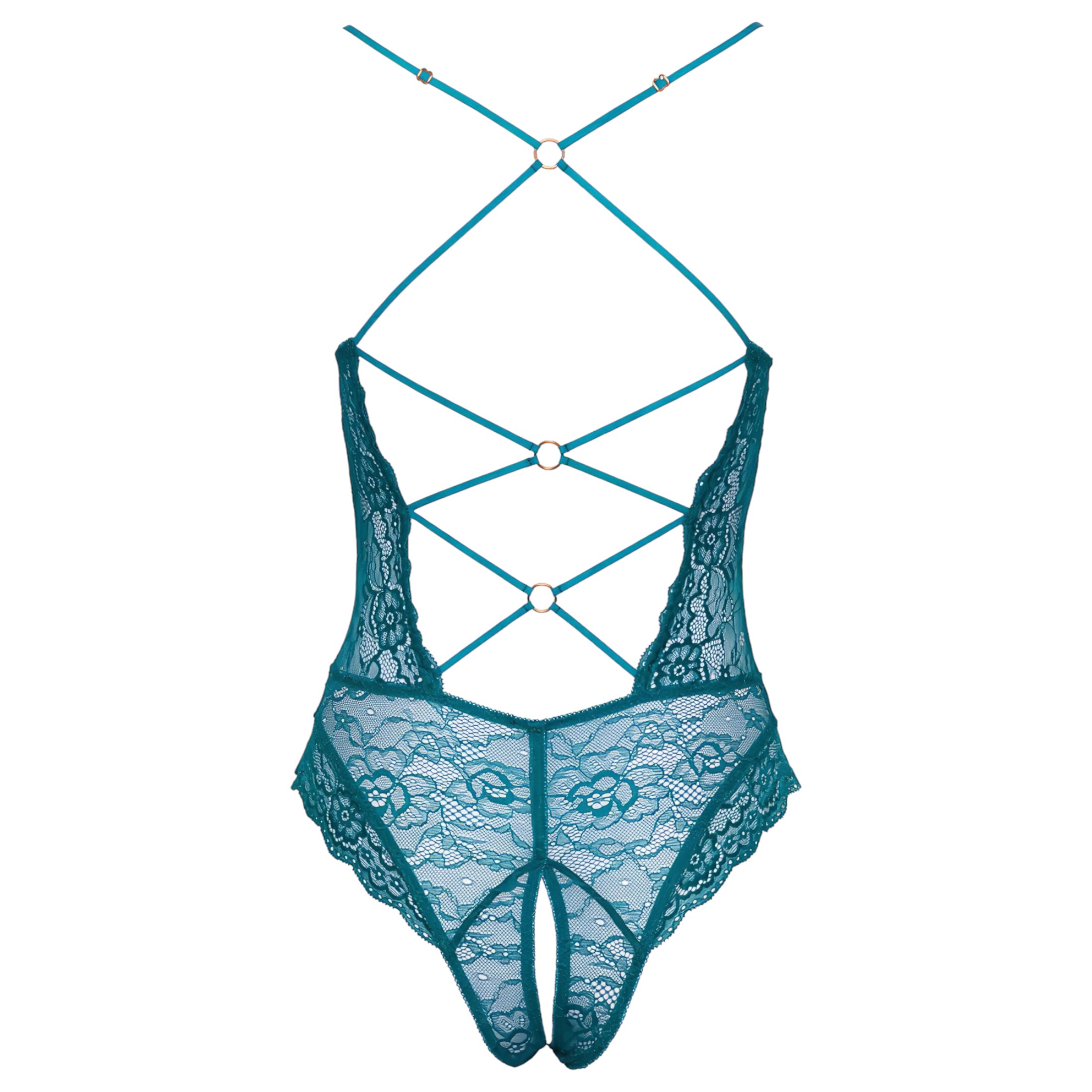 Cottelli – fűzős csipkés, nyitott body (zöld)