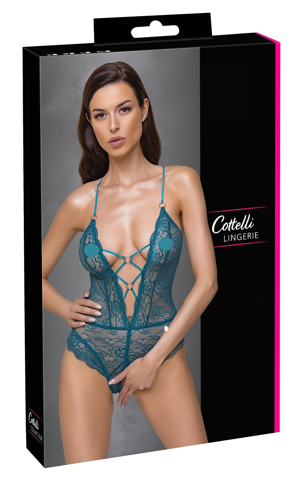 Cottelli – fűzős csipkés, nyitott body (zöld)