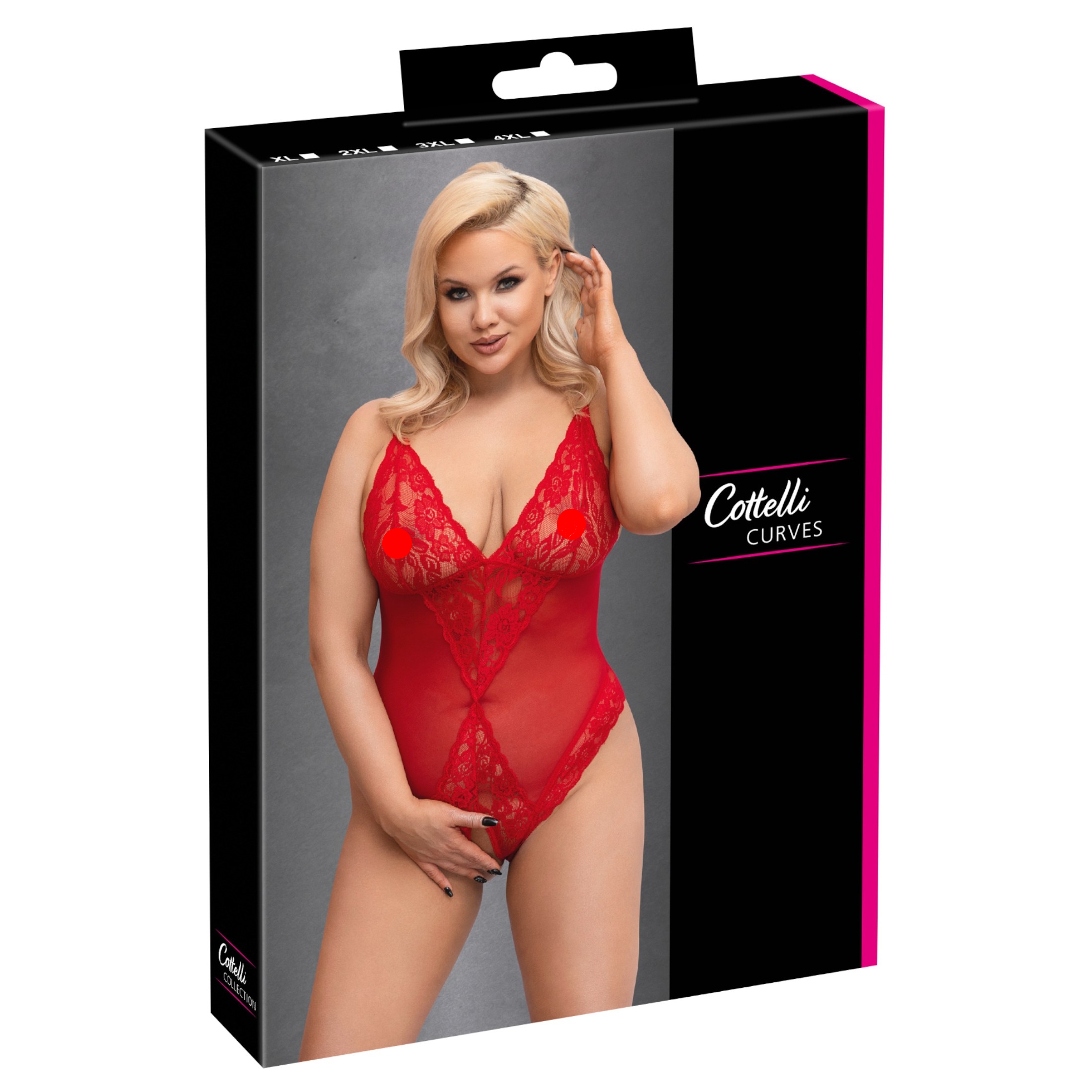 Cottelli Curves – áttetsző csipke body (piros)