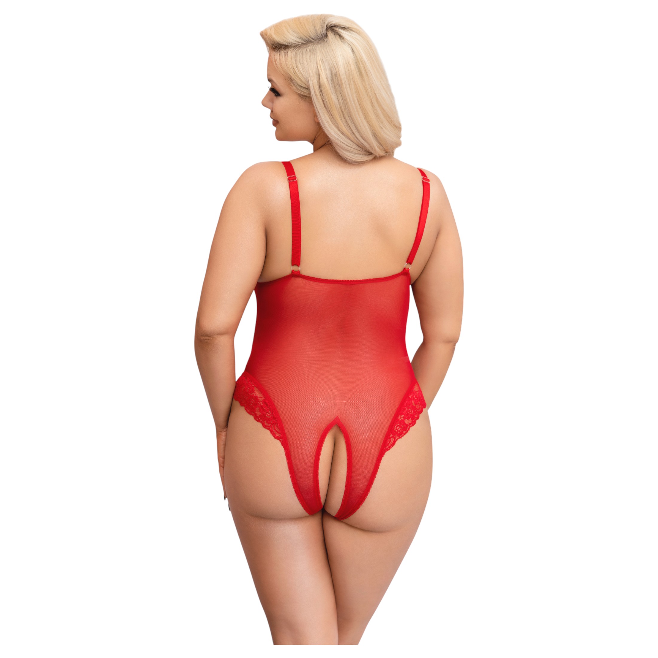 Cottelli Curves – áttetsző csipke body (piros)