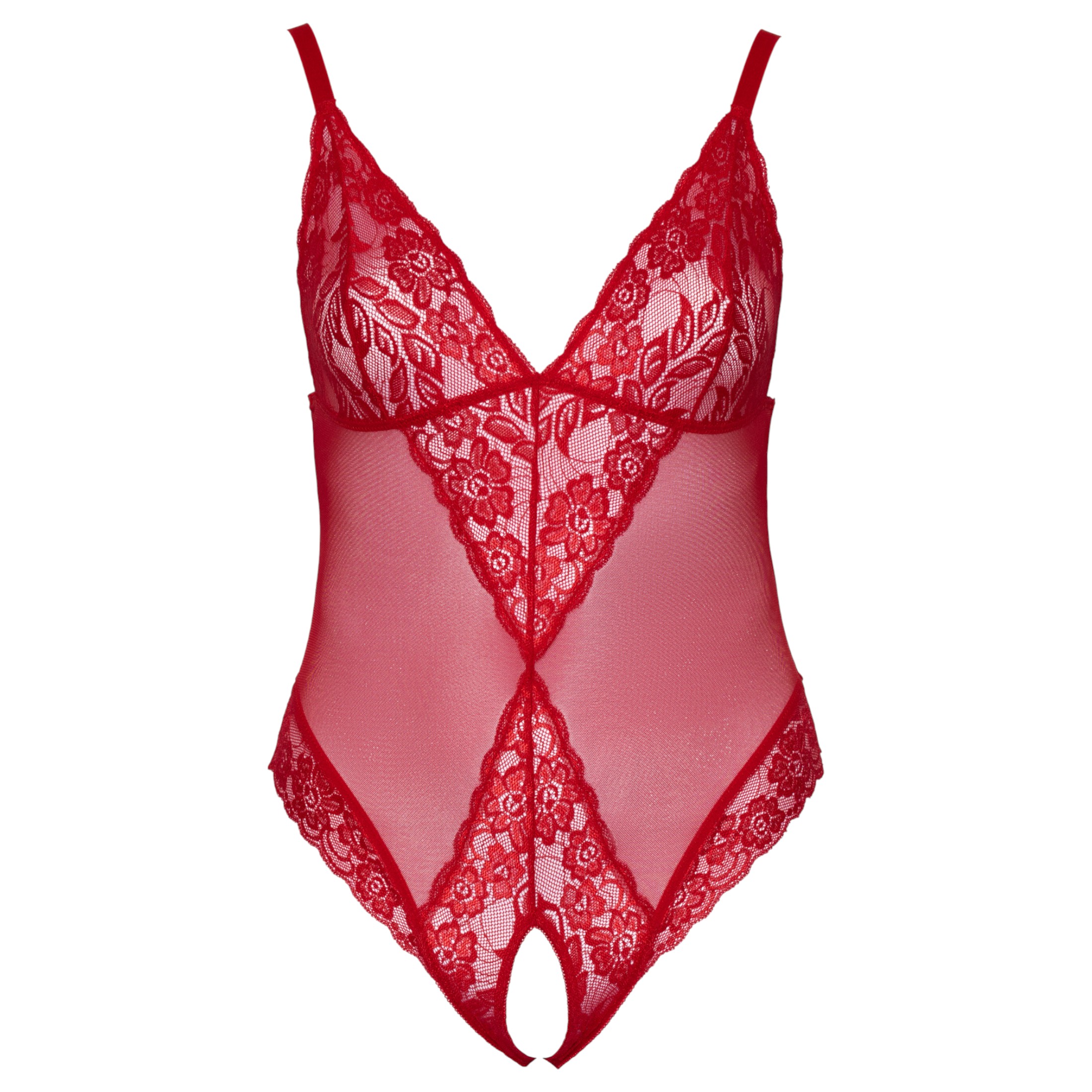 Cottelli Curves – áttetsző csipke body (piros)