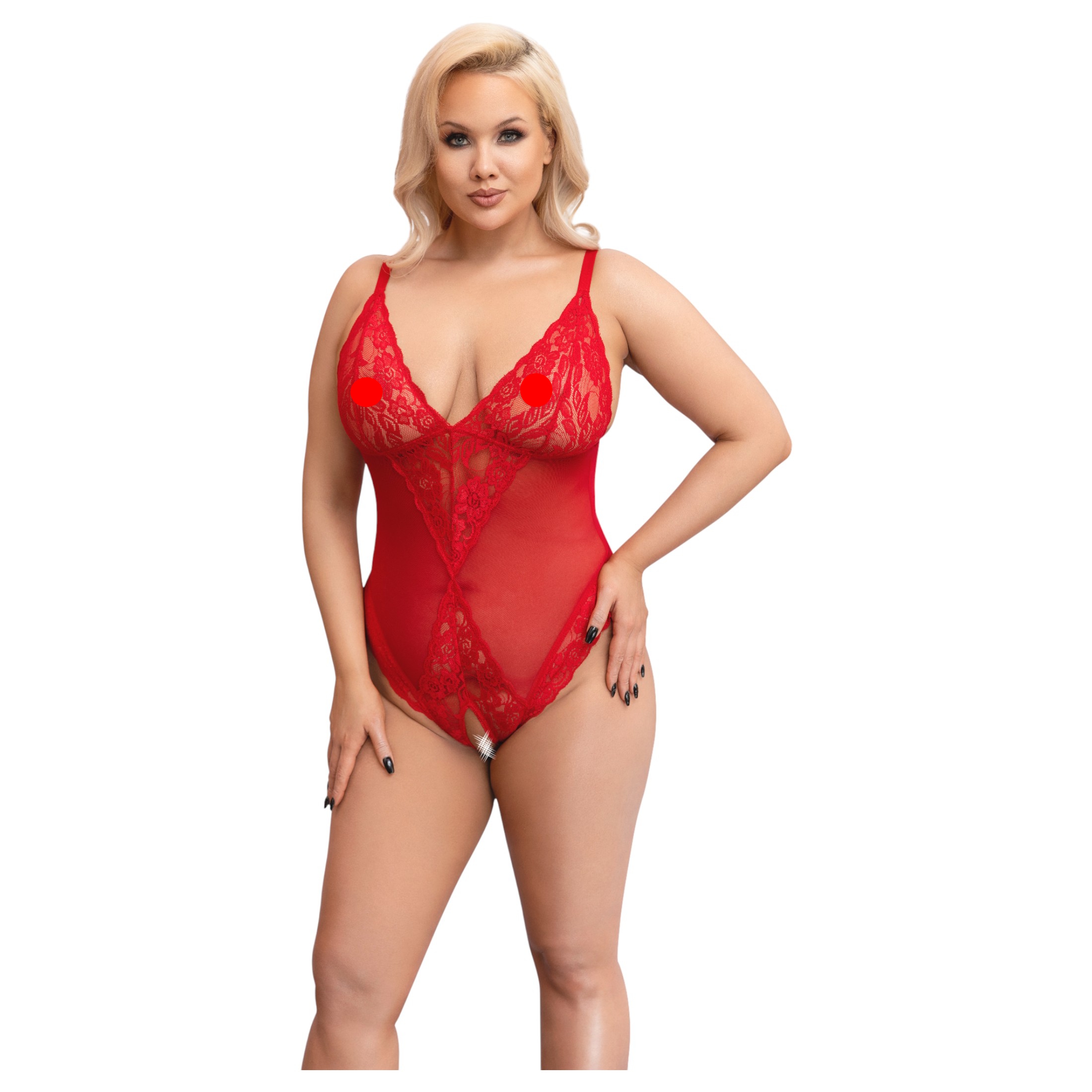 Cottelli Curves – áttetsző csipke body (piros)