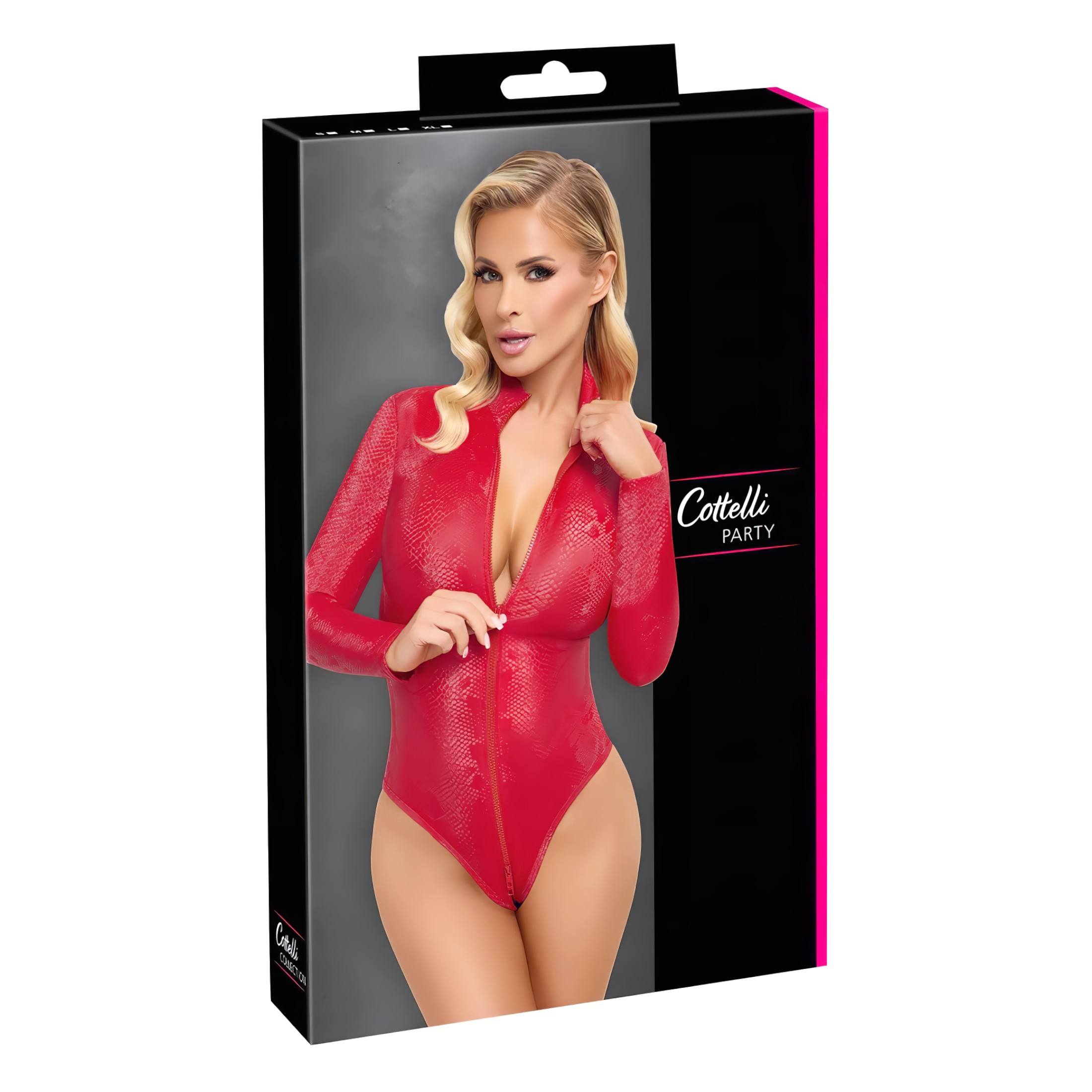 Cottelli – kígyóbőr mintás body (piros)