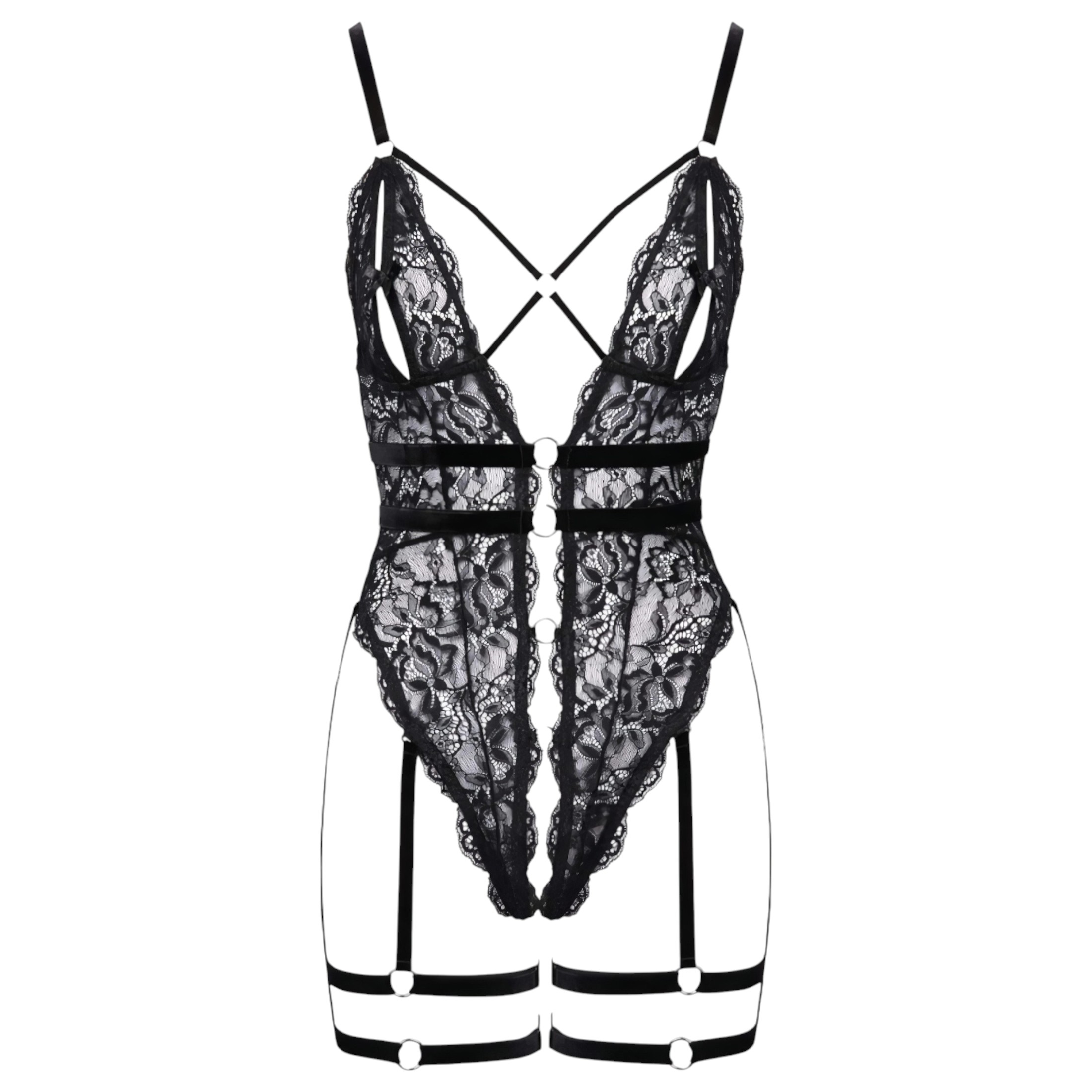 Cottelli – nyitott, pántos szexbody (fekete)