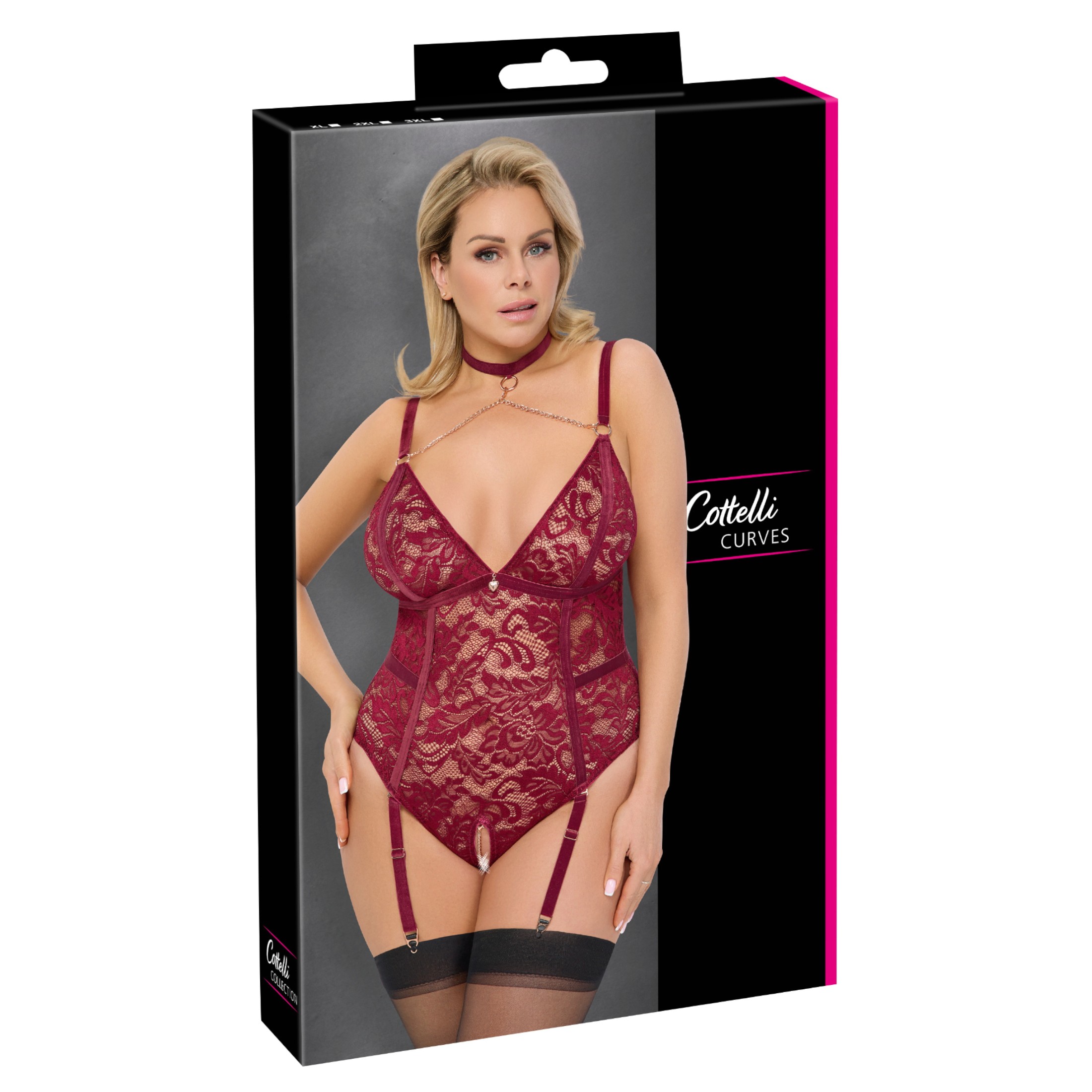 Cottelli Curves – láncos csipke body (piros)