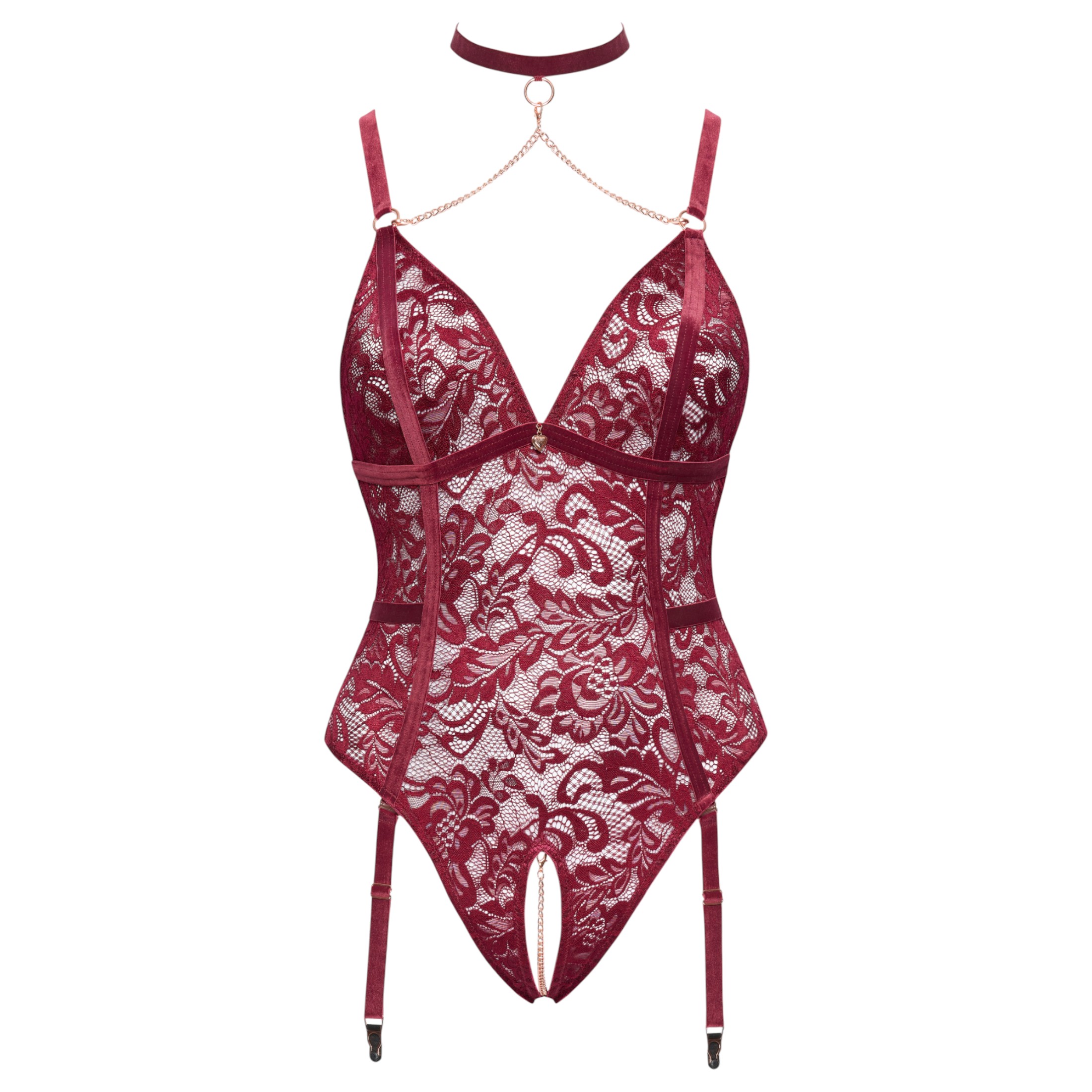 Cottelli Curves – láncos csipke body (piros)