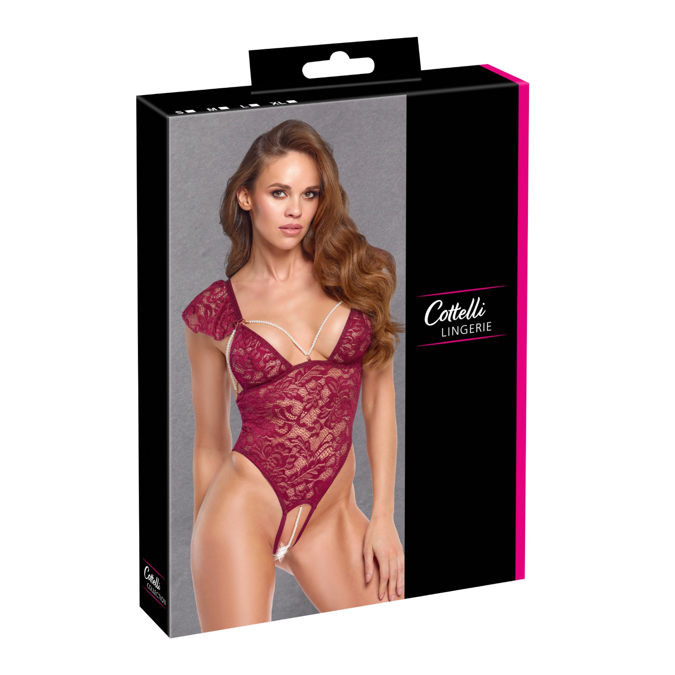 Cottelli – csipkés gyöngyös body (piros)