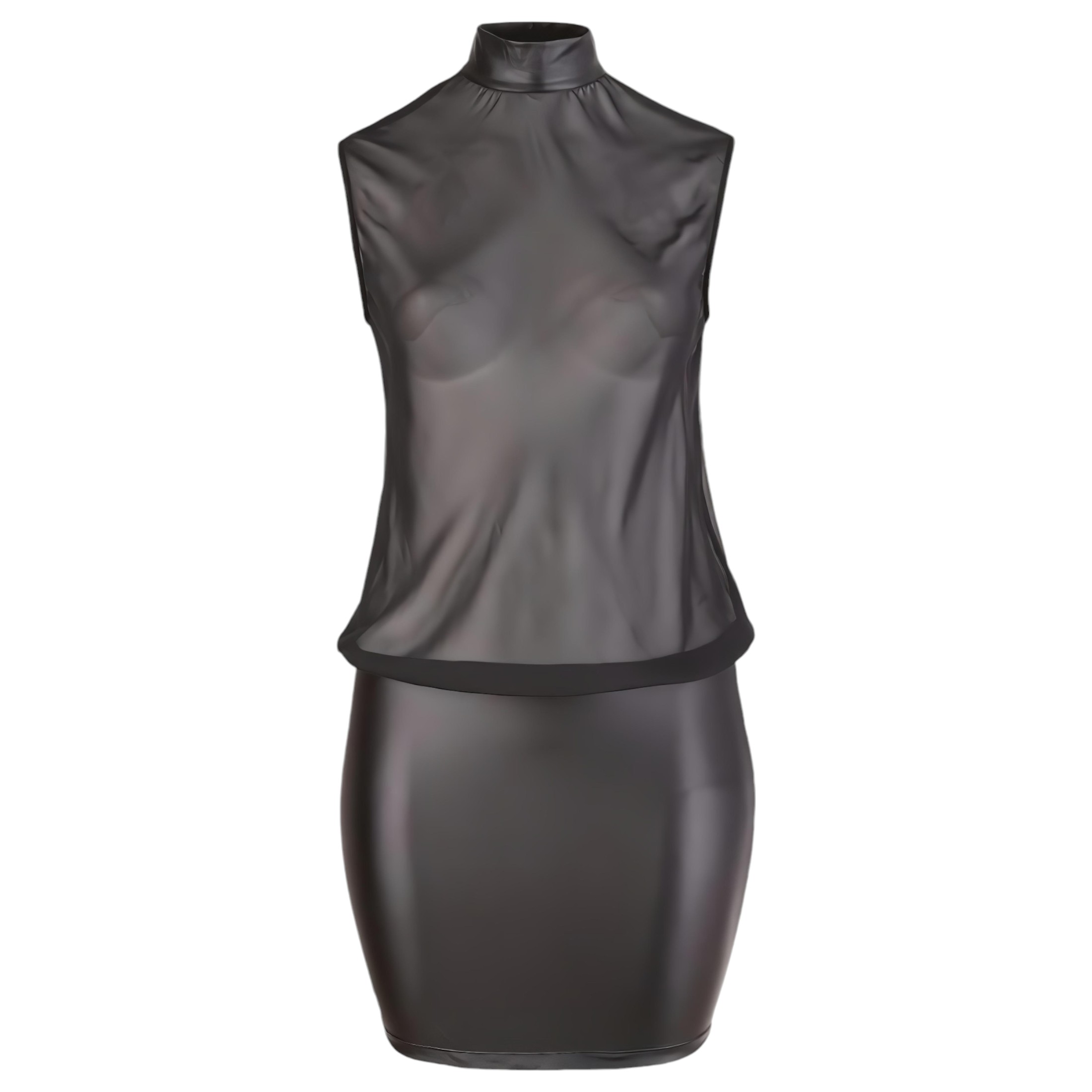 Cottelli Plus Size – fényes chiffon ruha (fekete)