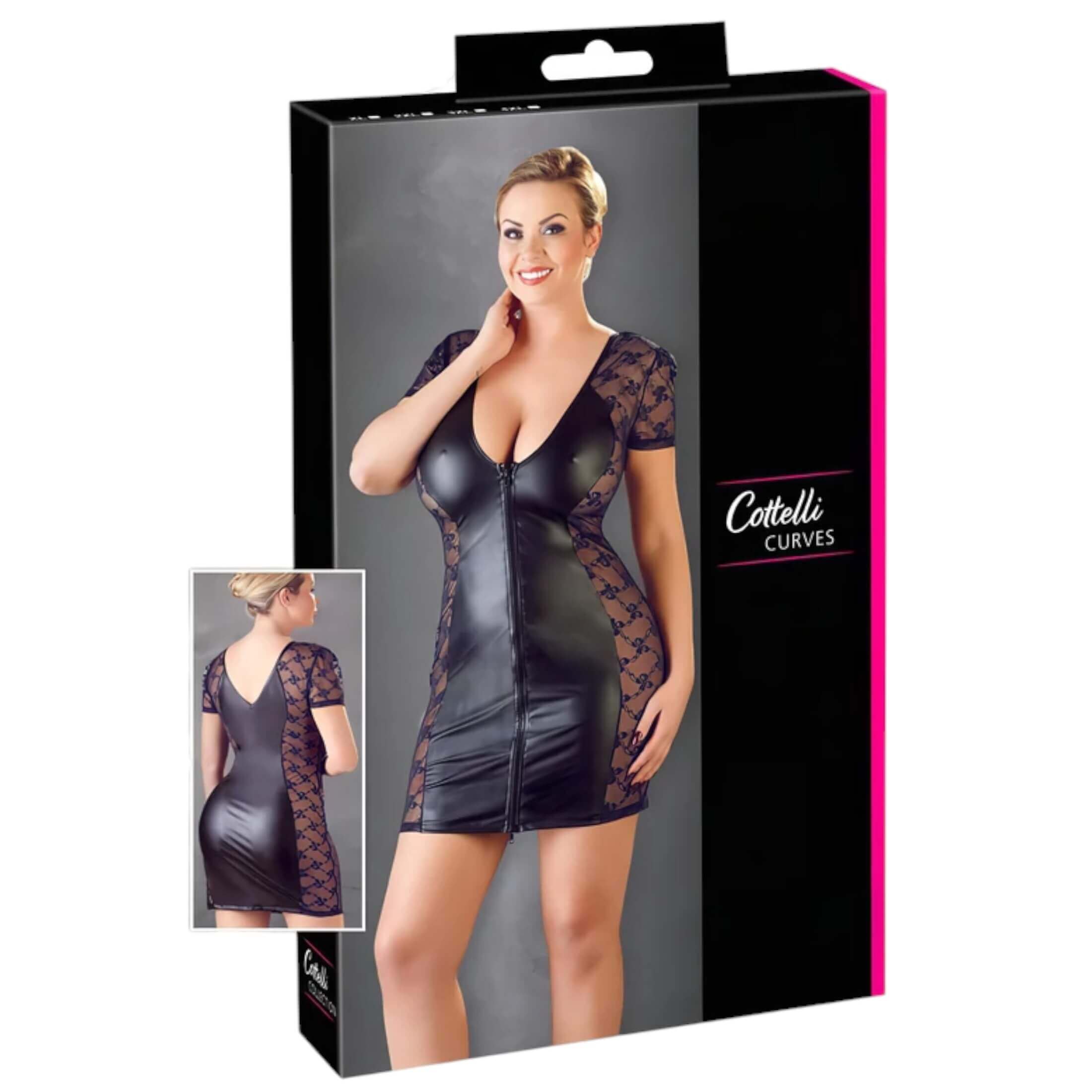 Cottelli Plus Size – masnis, csipkés kombinált ruha (fekete)