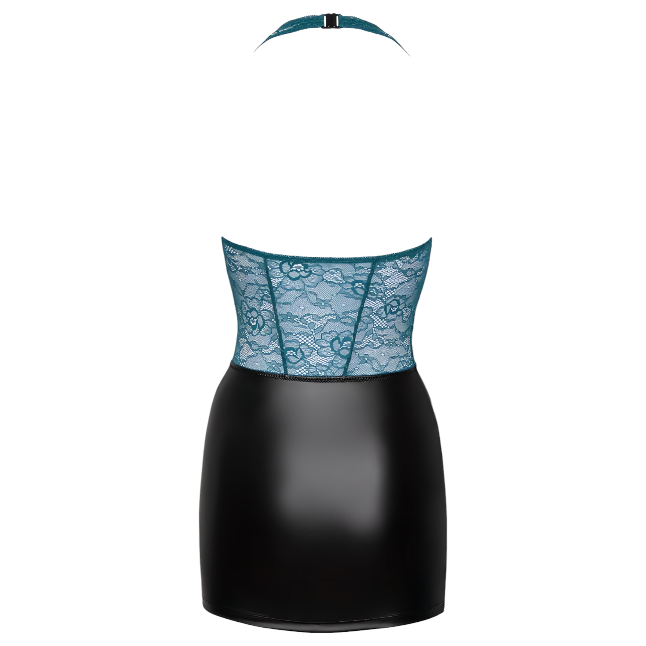 Cottelli – fűzős csipkés, fényes ruha (fekete-zöld)