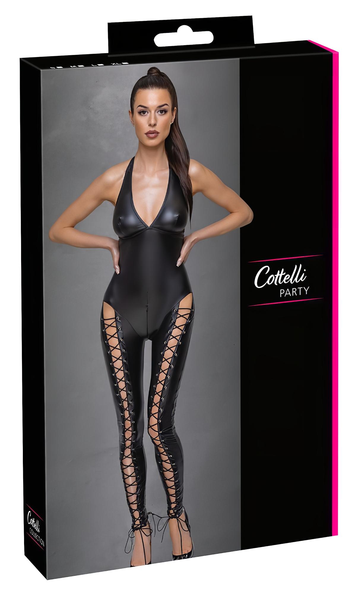 Cottelli Party – nyakpántos fűzős overál (fekete)