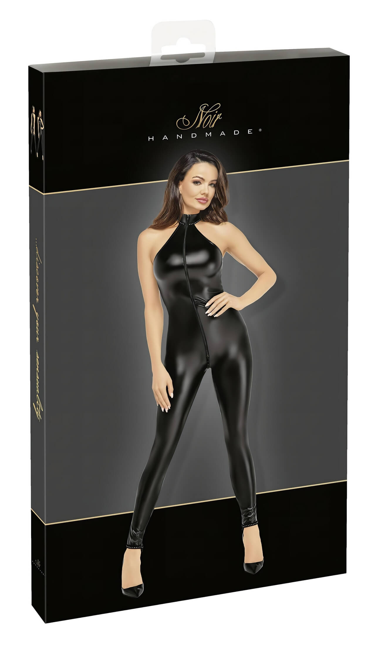 Noir – fényes cipzáras overál (fekete)