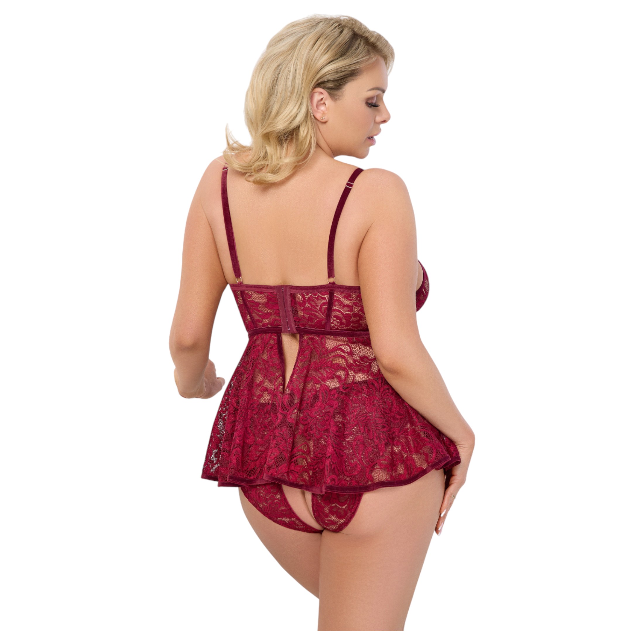 Cottelli Curves – csipkés miniruha szett (piros)