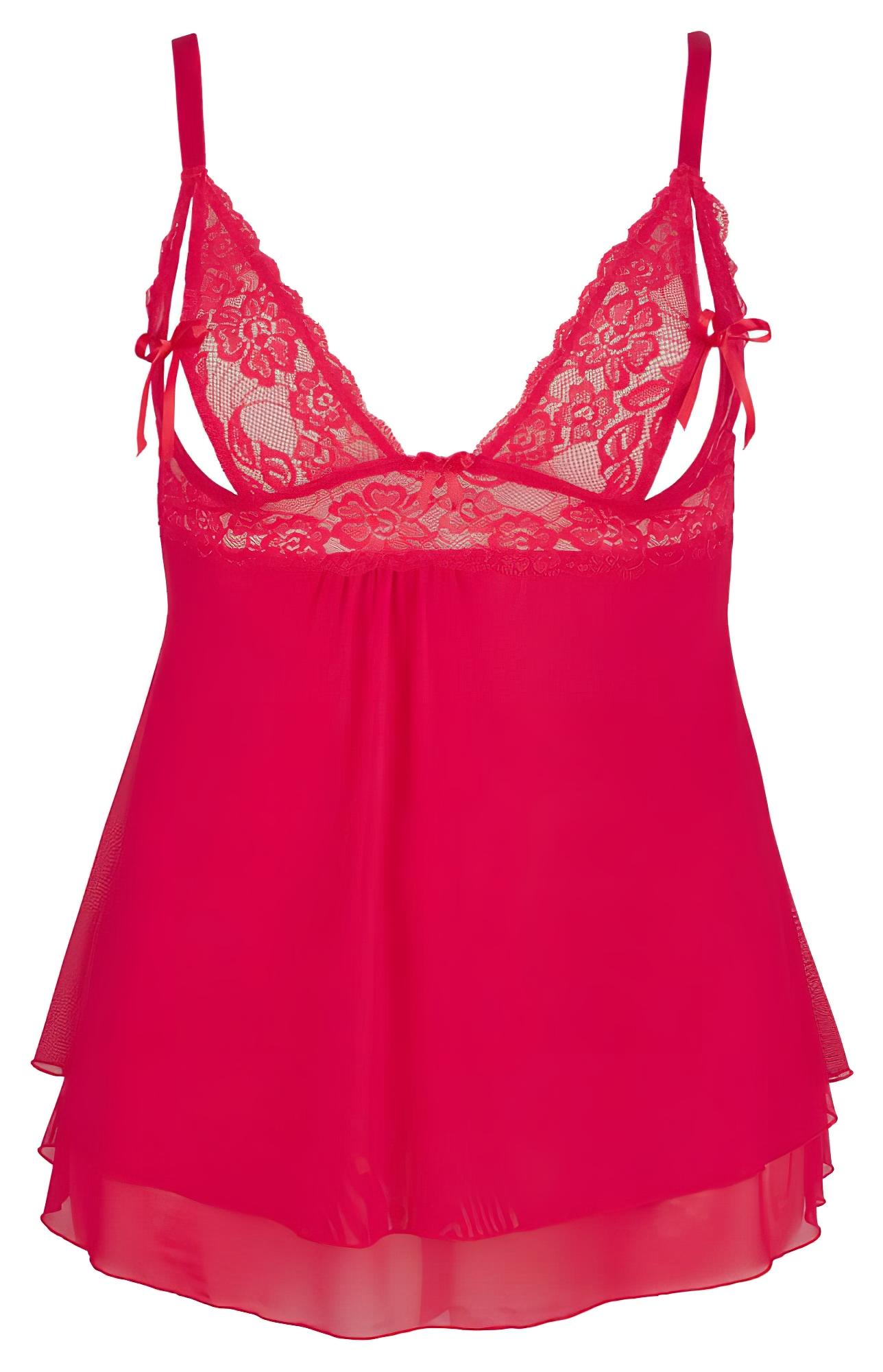 Cottelli Plus Size – csipkés, lenge babydoll (piros)