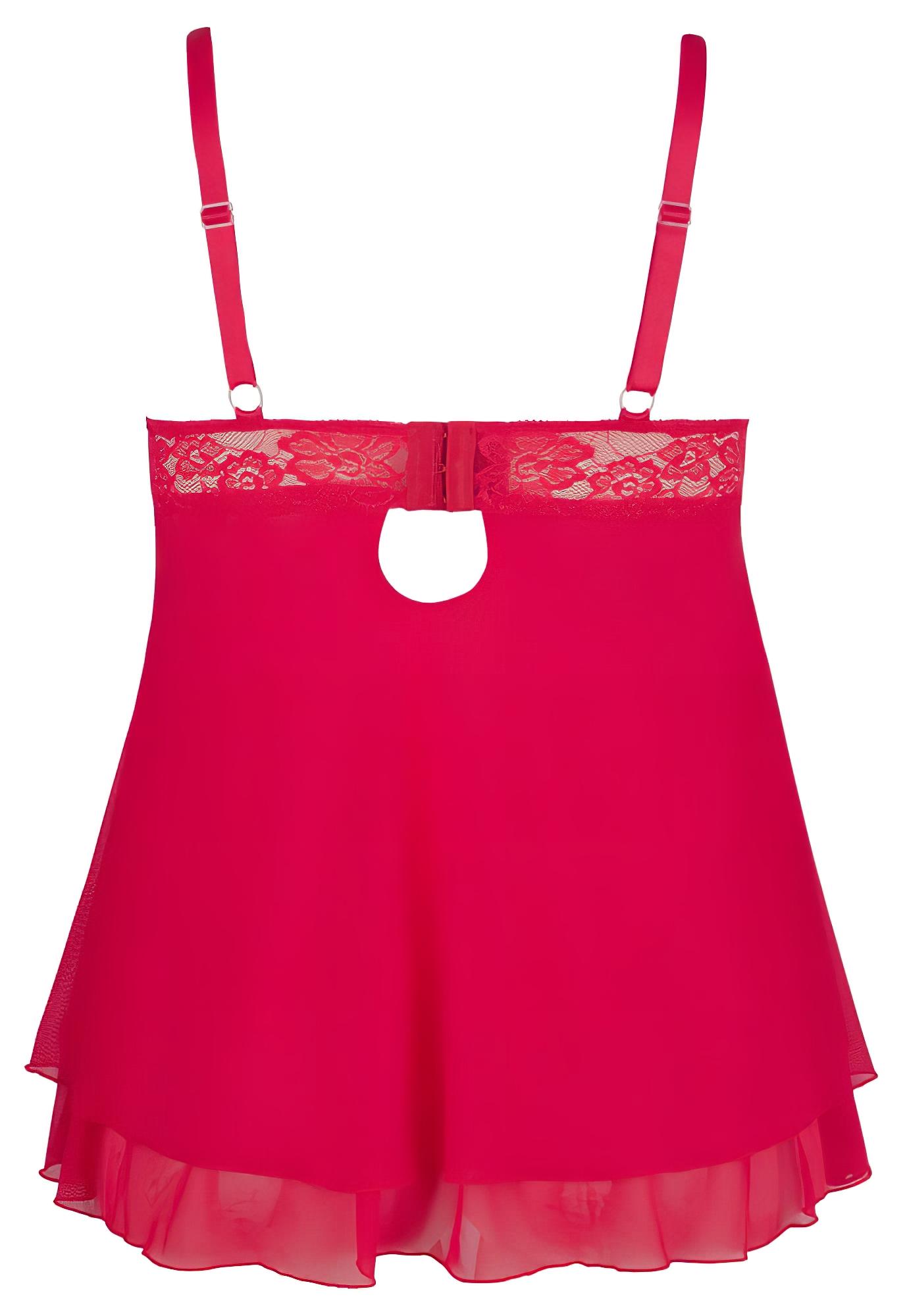 Cottelli Plus Size – csipkés, lenge babydoll (piros)