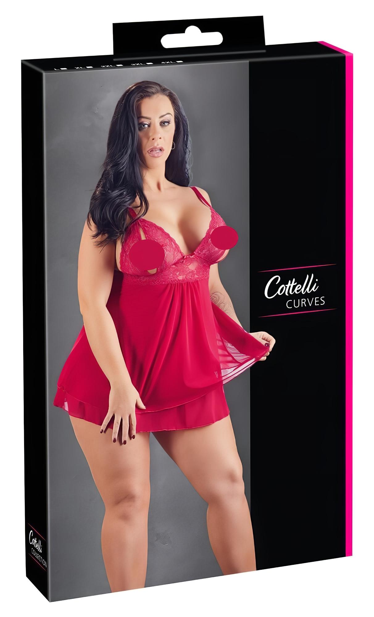 Cottelli Plus Size – csipkés, lenge babydoll (piros)