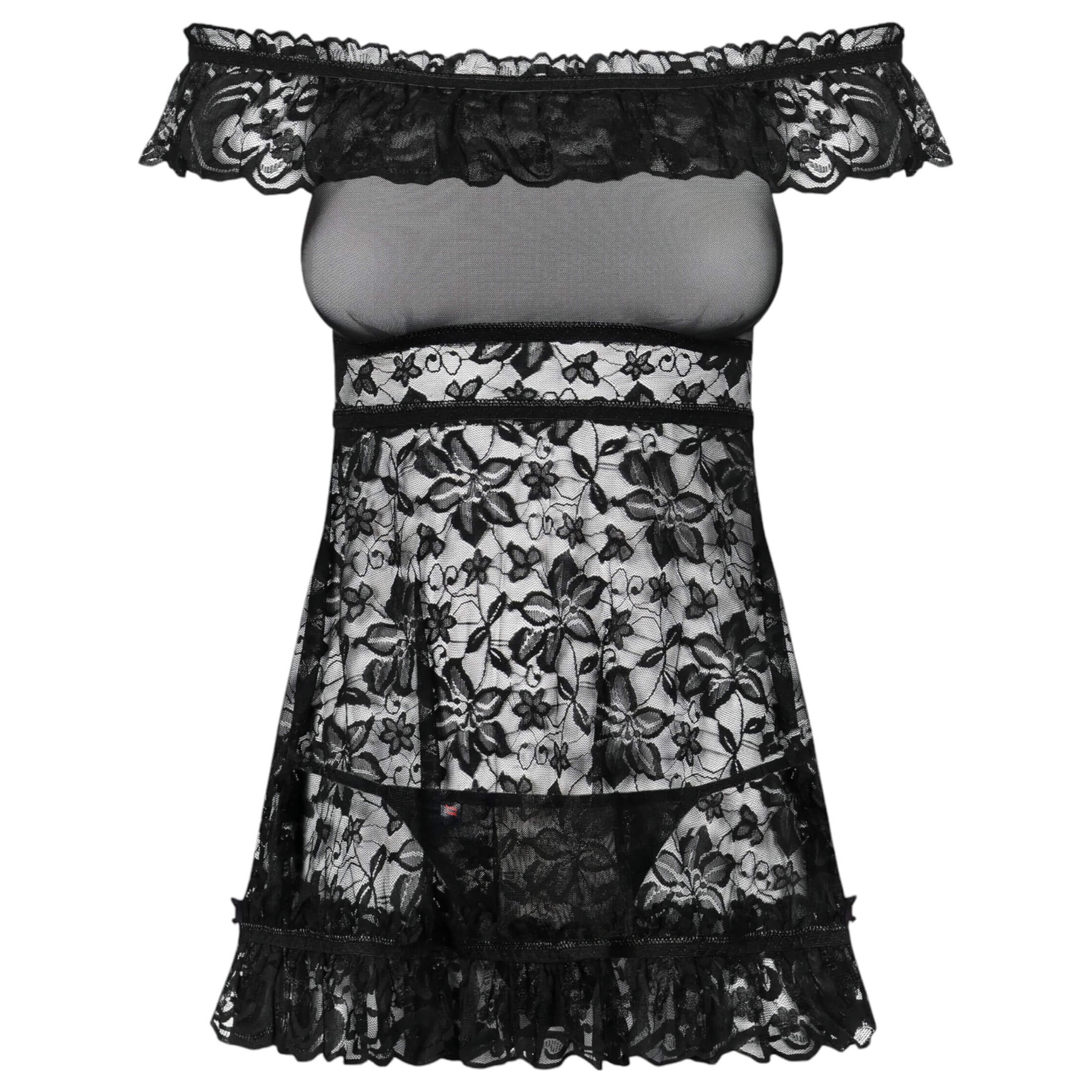 Obsessive Flores – fodros babydoll és tanga (fekete)