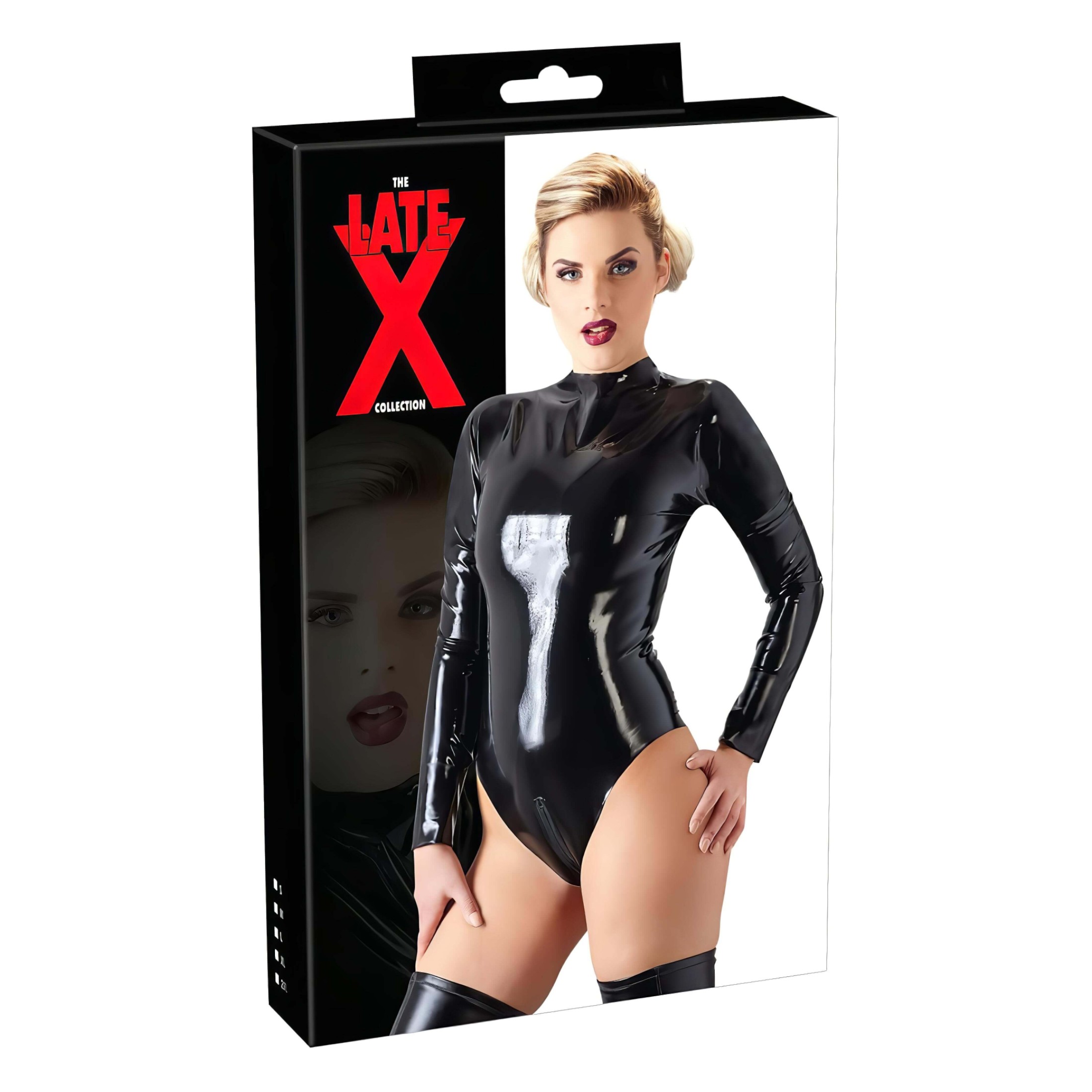 LATEX – hosszúujjú női body (fekete)