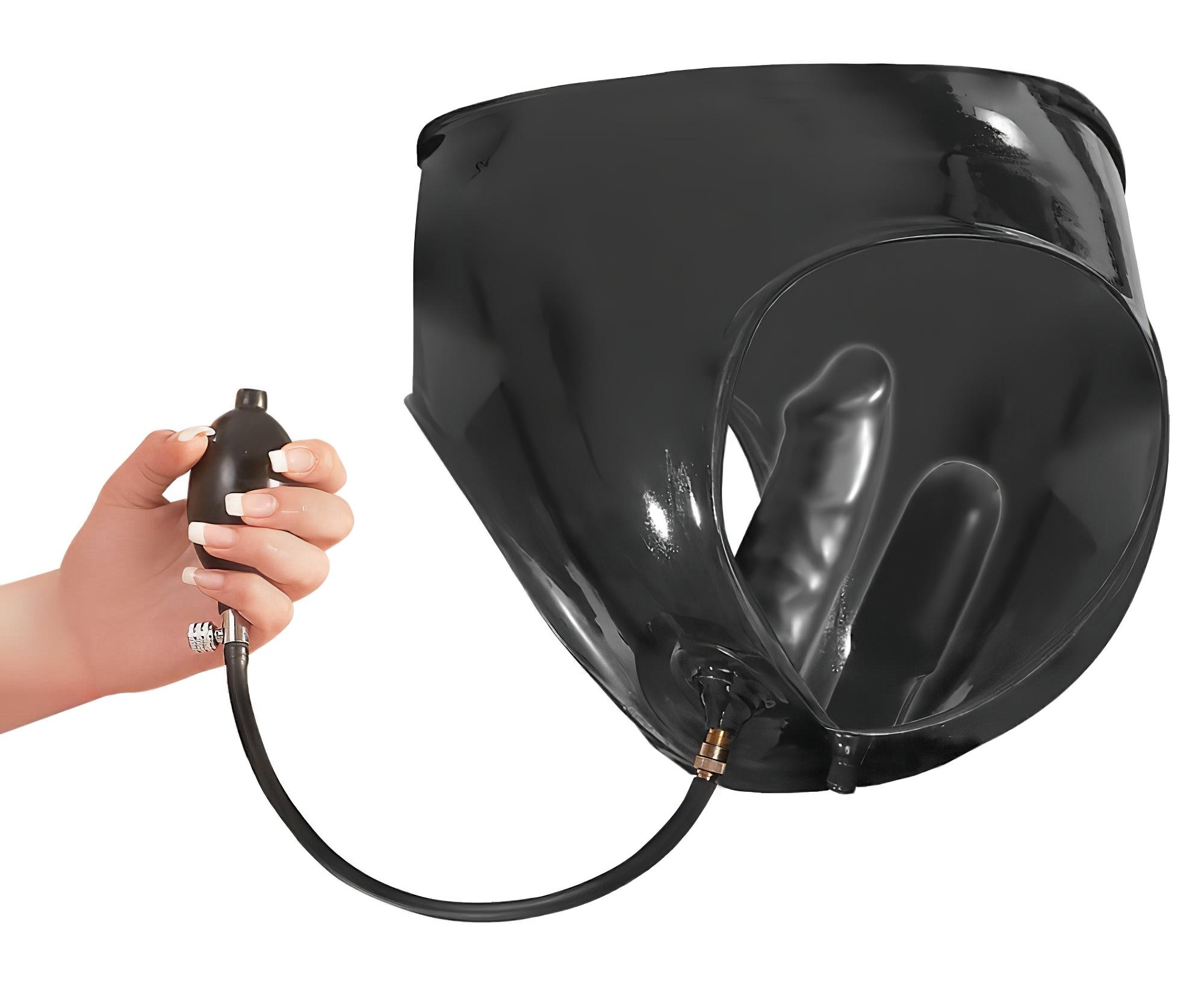 LATEX – női bugyi 2db pumpálható belső dildóval (fekete)