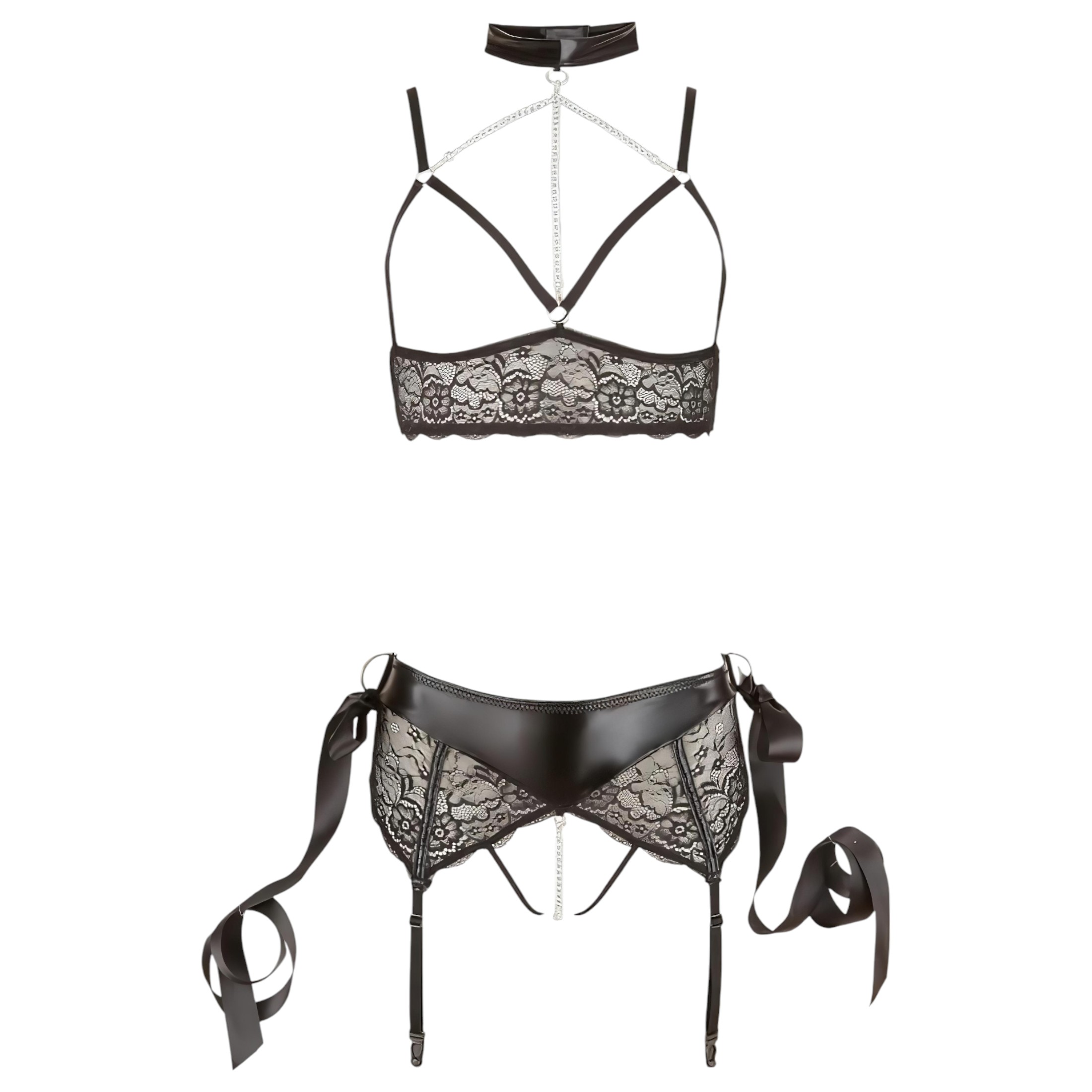 Cottelli Bondage – csipkés fehérnemű szett (5 részes)