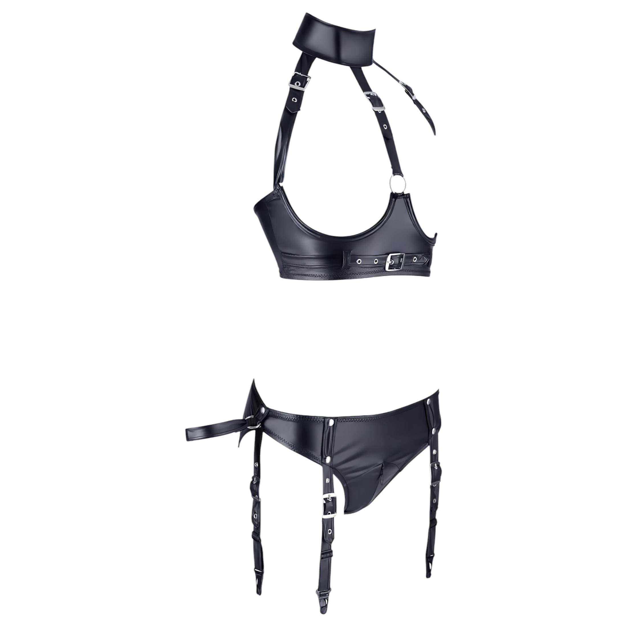 Cottelli Bondage – fényes mellemelő szett bilinccsel (fekete)