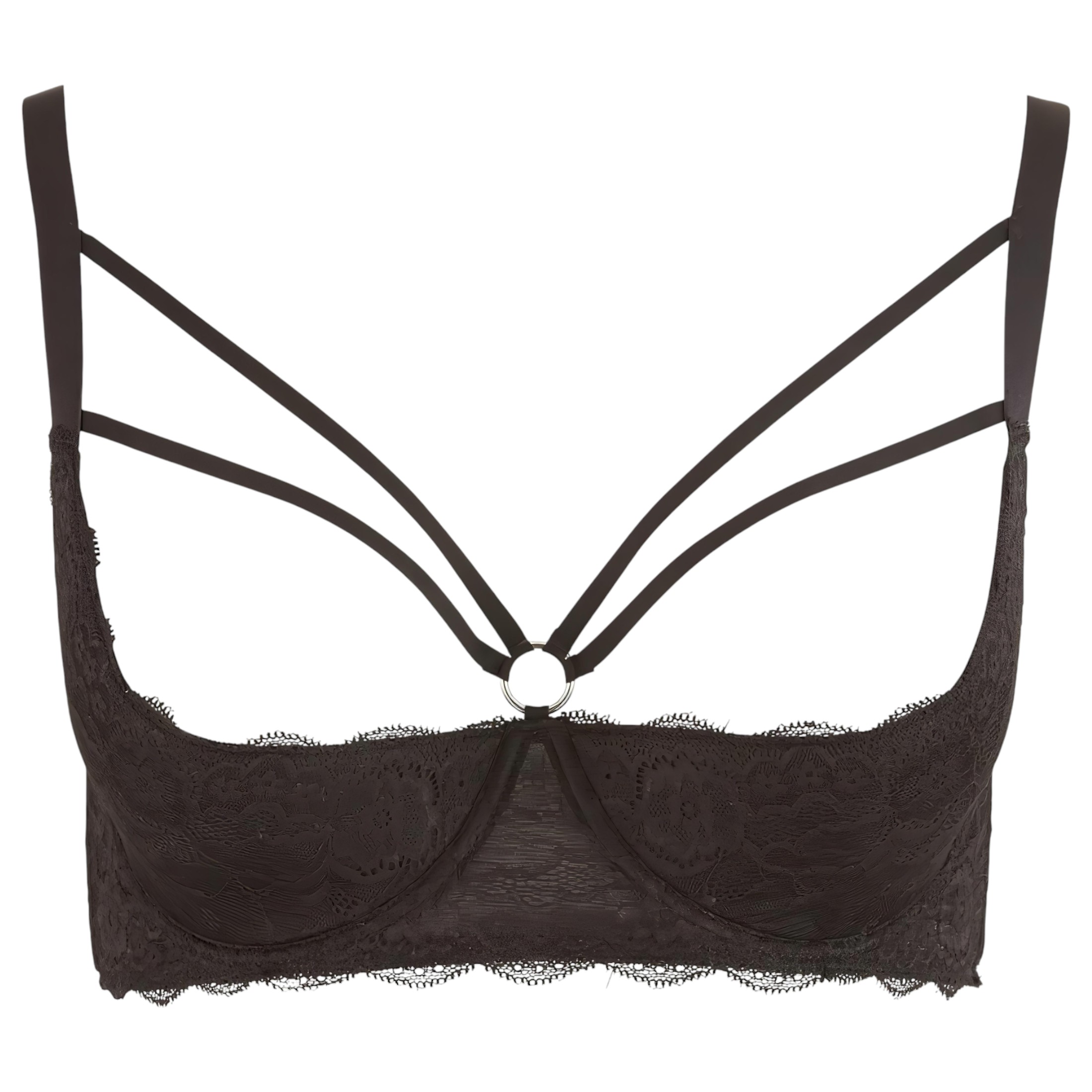 Cottelli Plus Size – pántos, gyűrűs mellemelő (fekete)