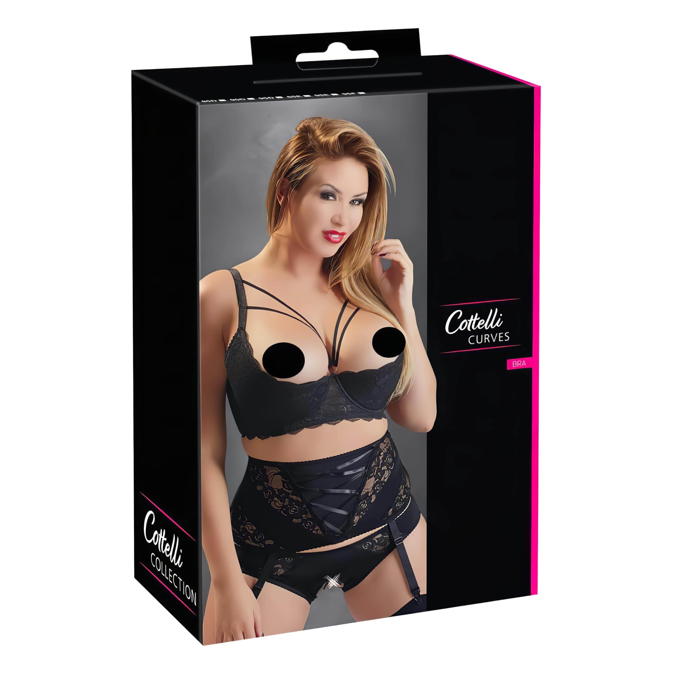 Cottelli Plus Size – pántos, gyűrűs mellemelő (fekete)