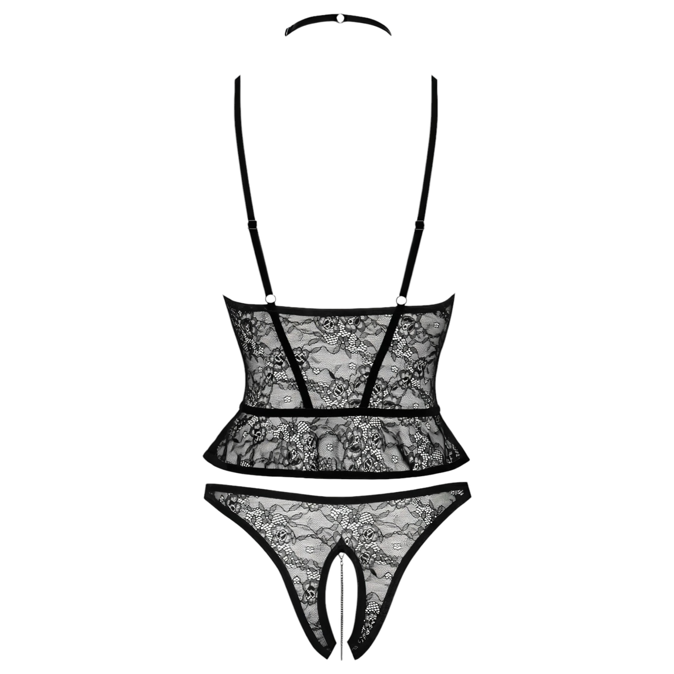 Abierta Fina – nyitott tanga és fűző (fekete)