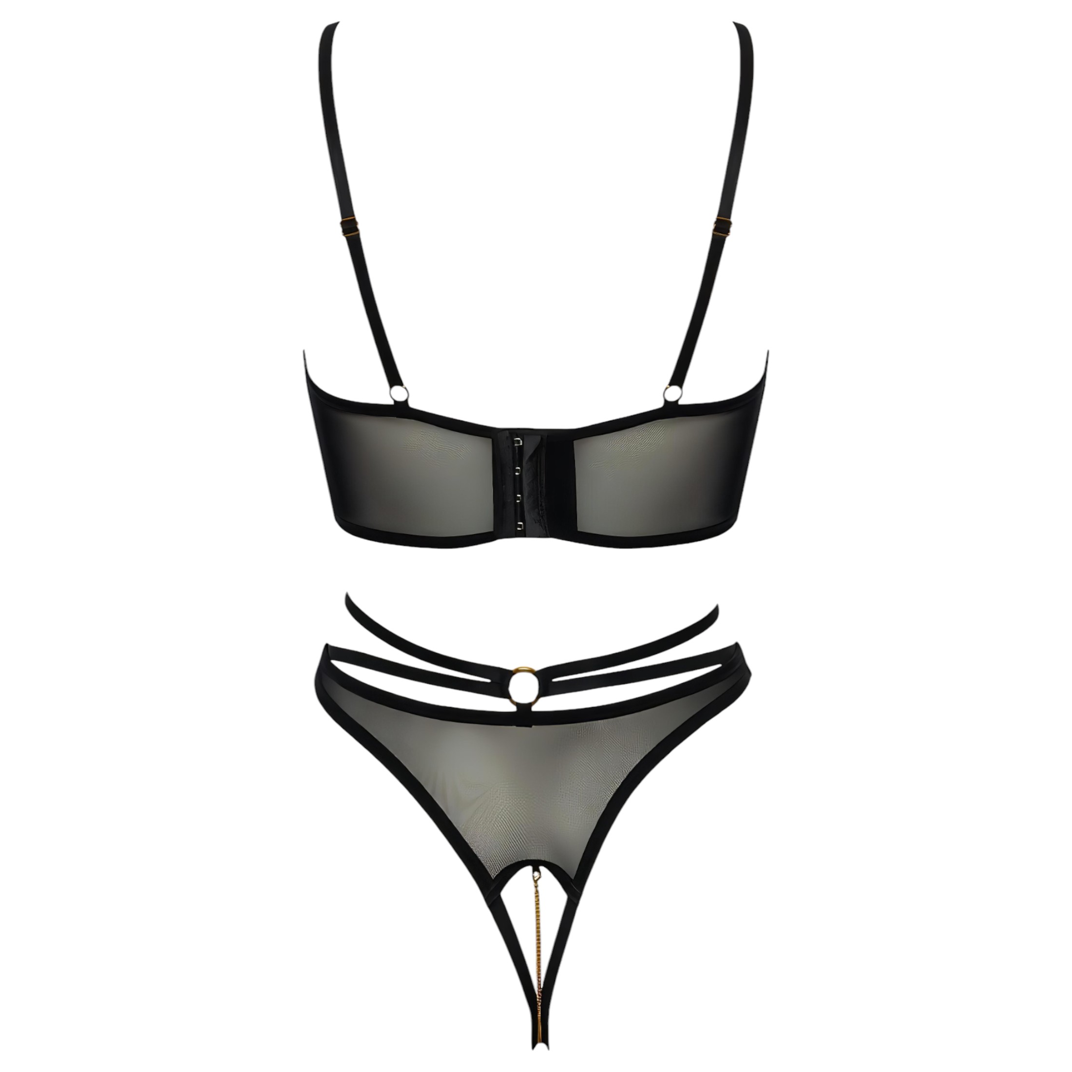 / Abierta Fina – nyitott melltartó és tanga (fekete-arany)