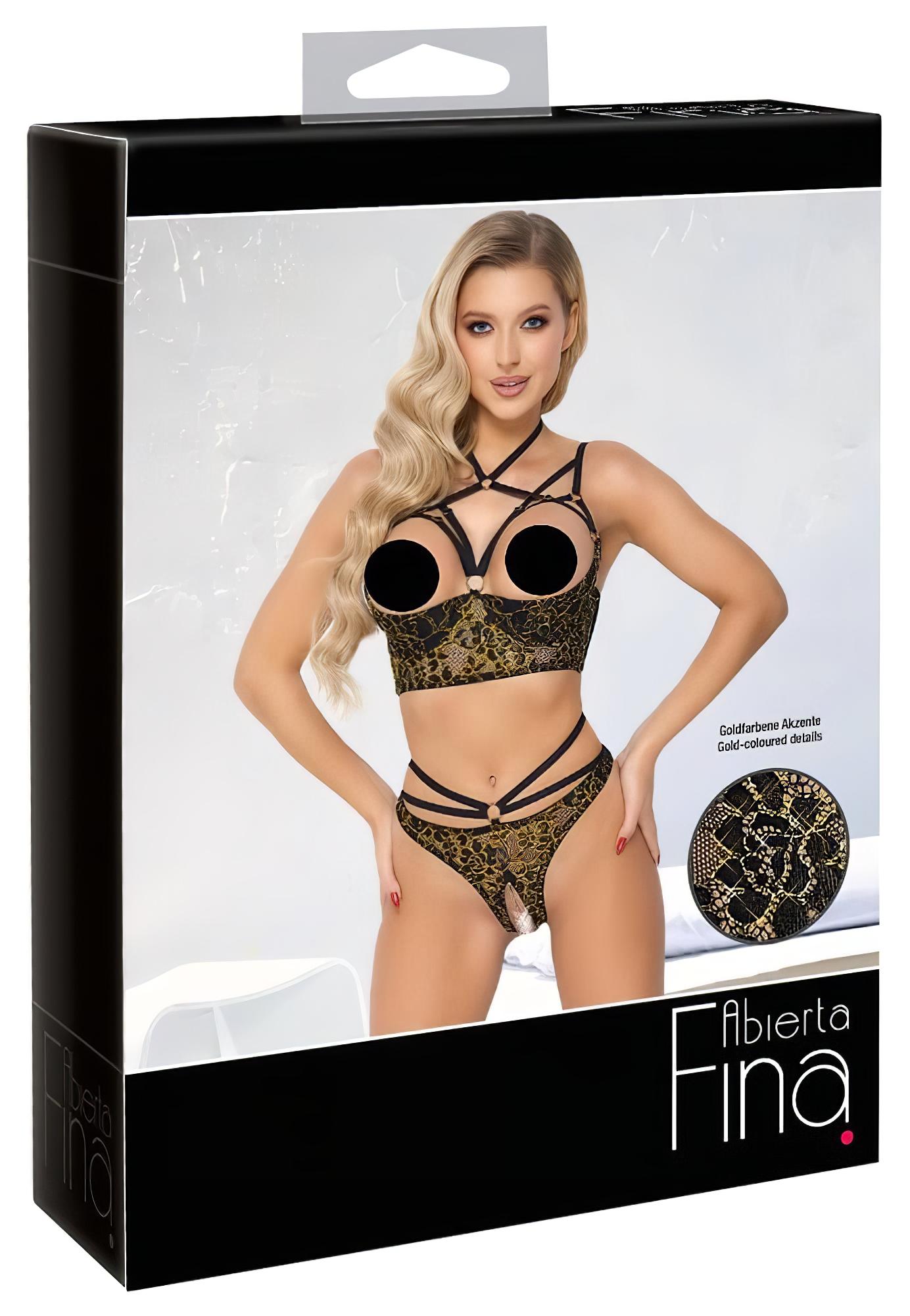 / Abierta Fina – nyitott melltartó és tanga (fekete-arany)