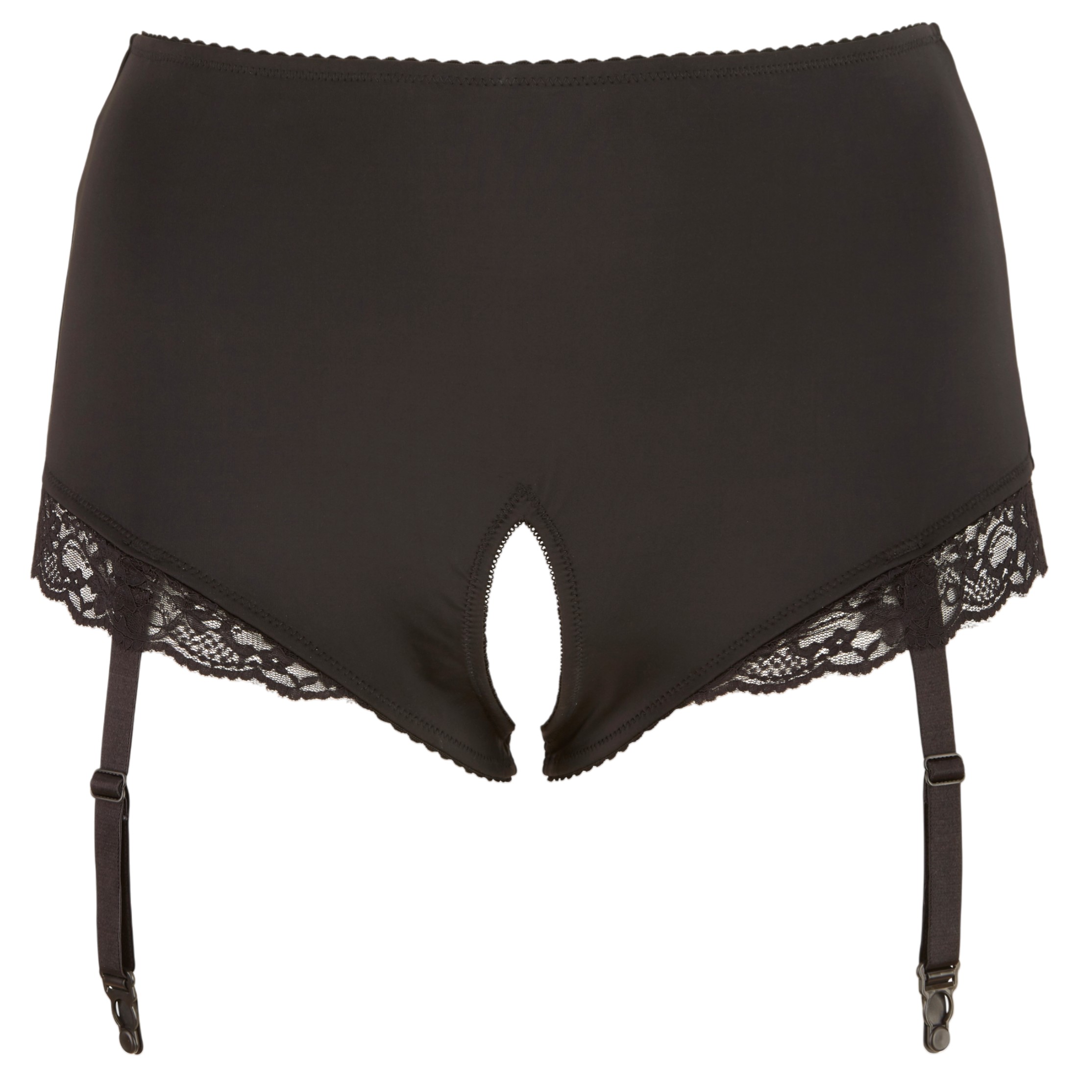 Cottelli Plus Size – harisnyatartós nyitott bugyi (fekete)