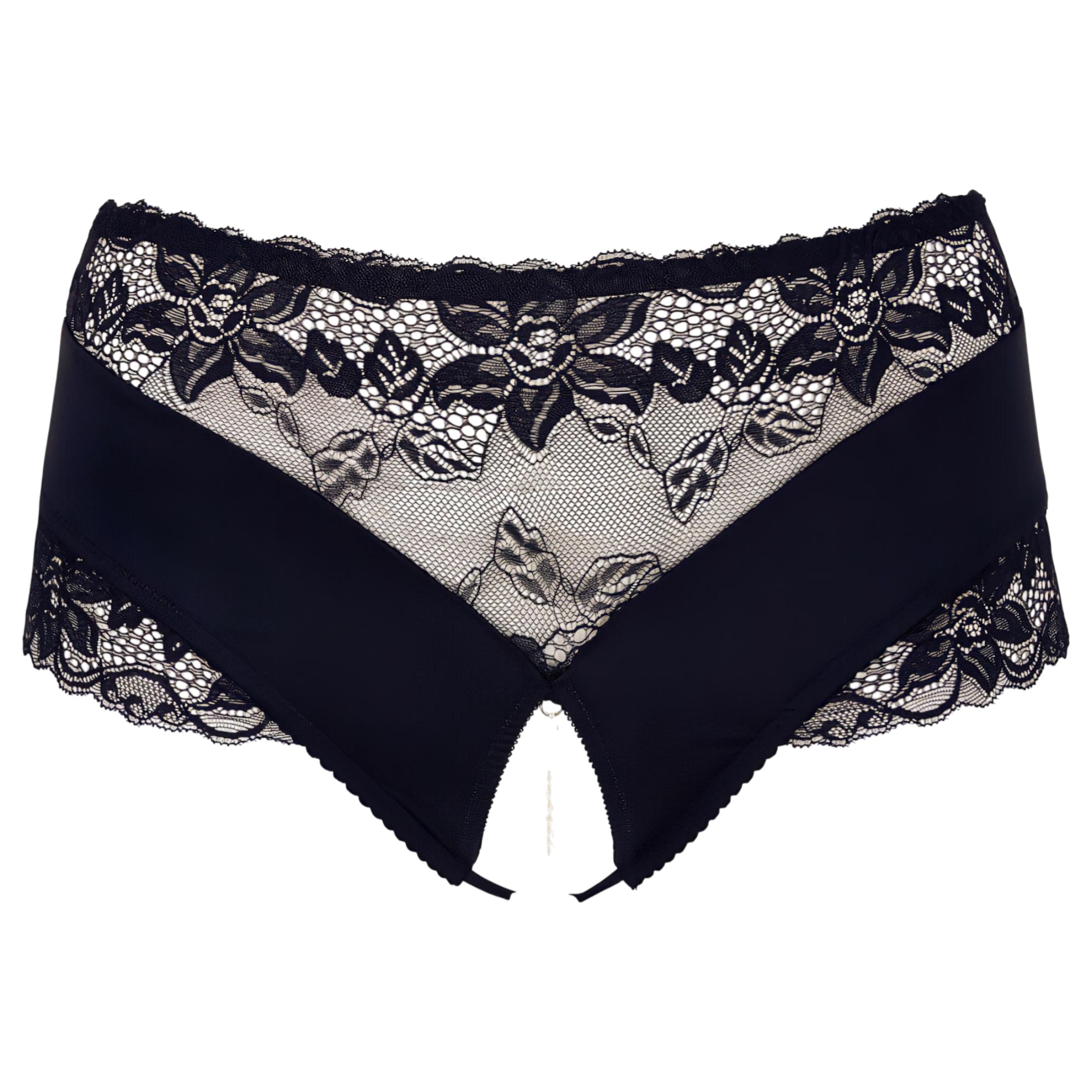 Cottelli Plus Size – csipkés gyöngyös nyitott bugyi (fekete)