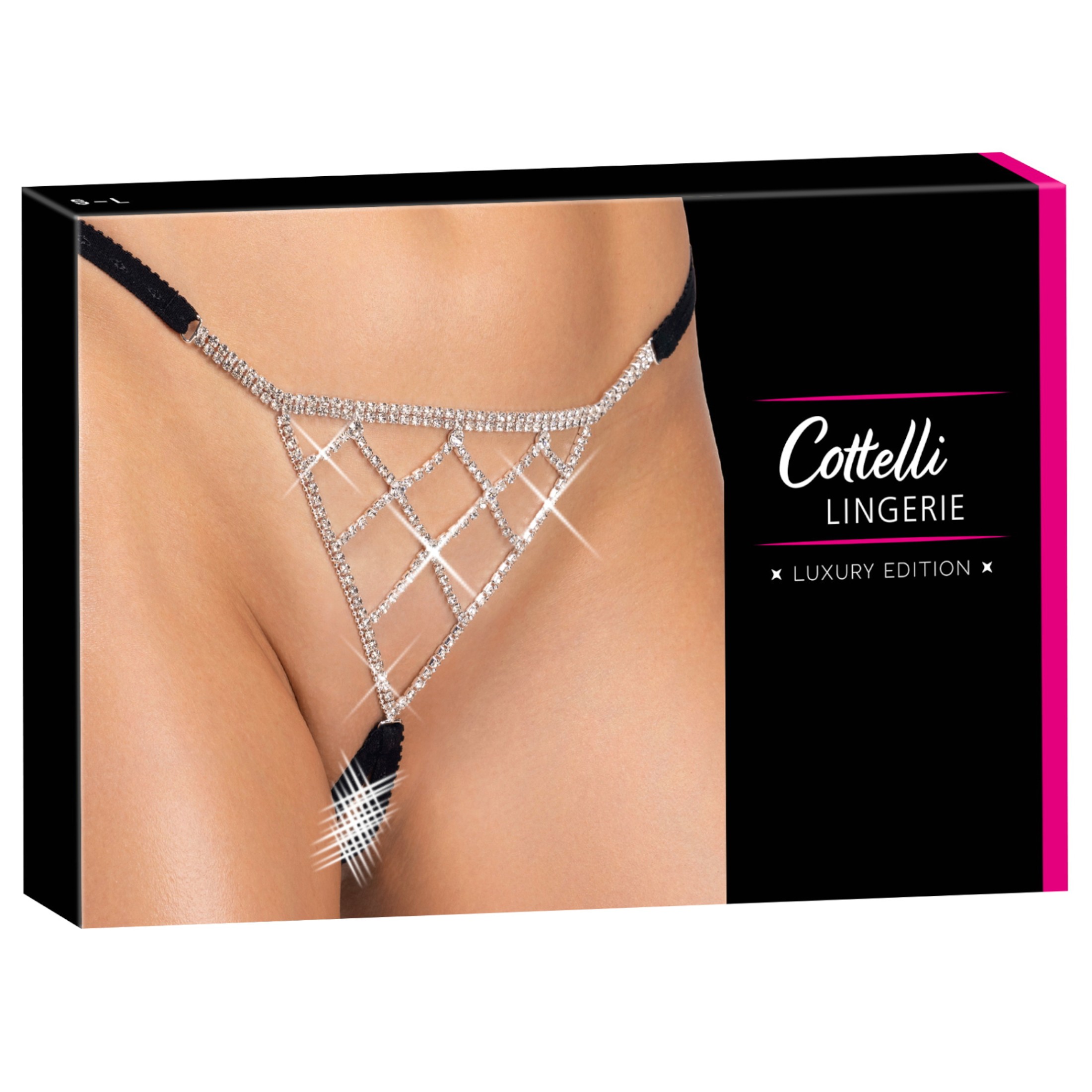 Cottelli – nyitott string tanga ezüst dísszel – fekete (S-L)