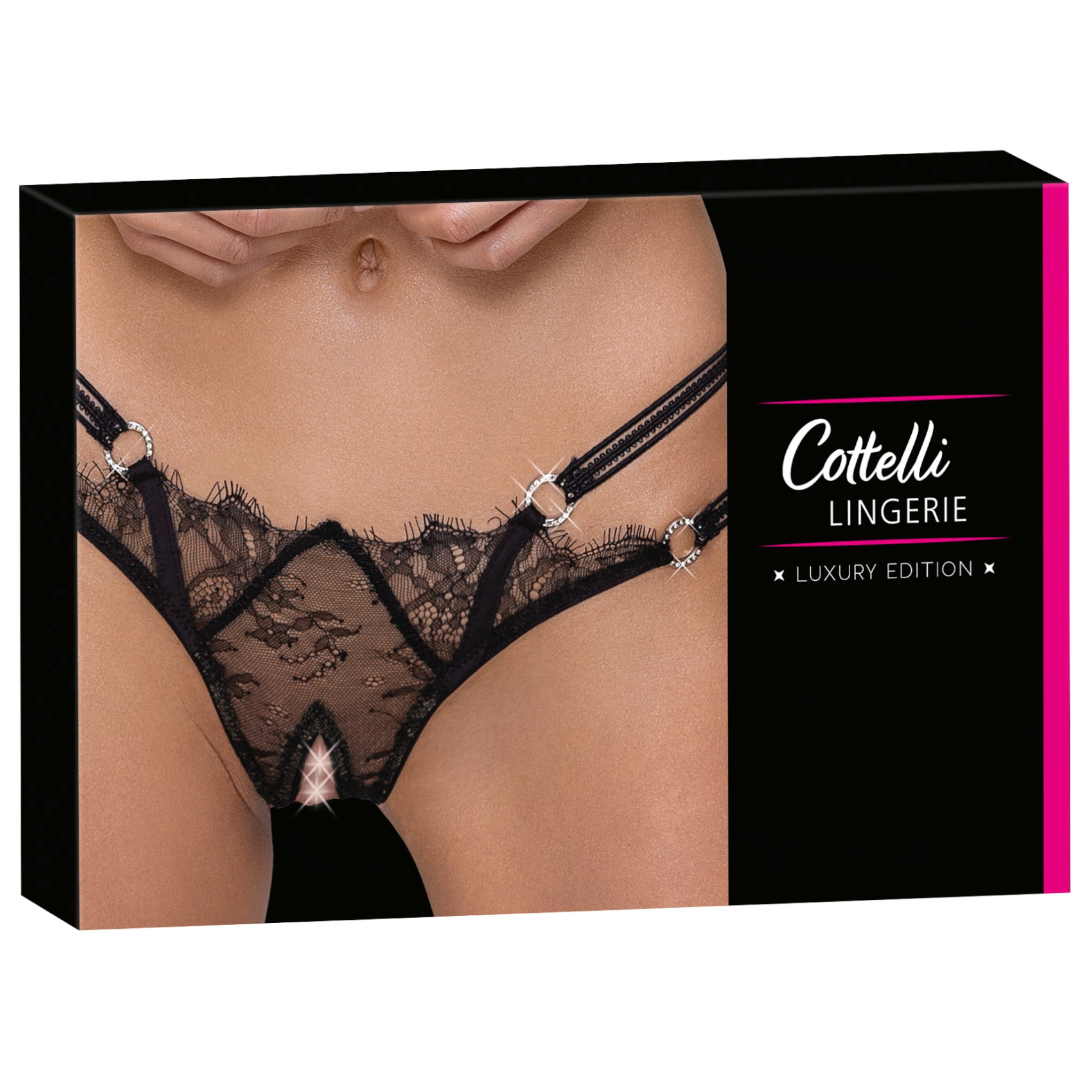 Cottelli – luxus, nyitott, gyűrűs tanga (fekete)