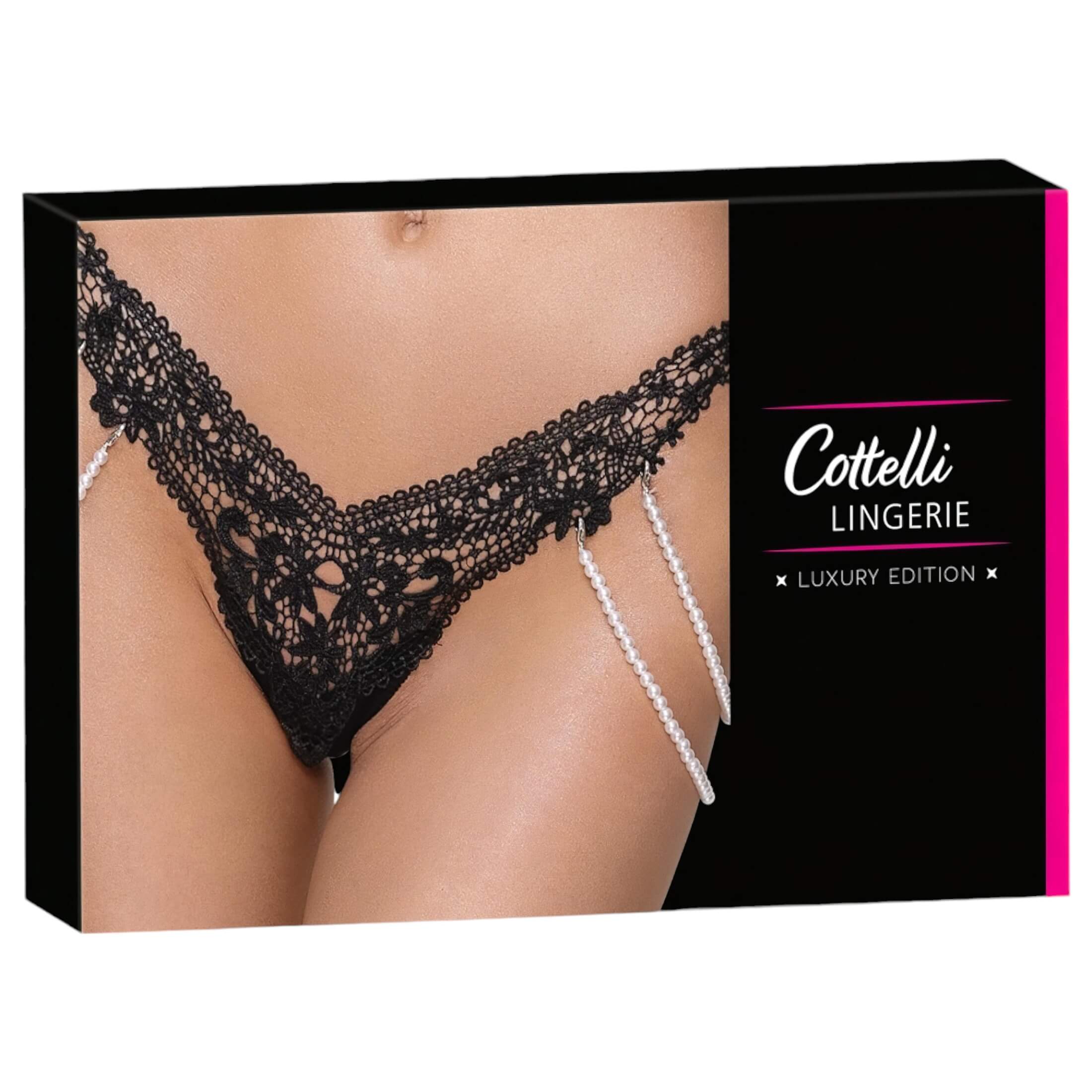 Cottelli – luxus, hímzett gyöngyös tanga (fekete)