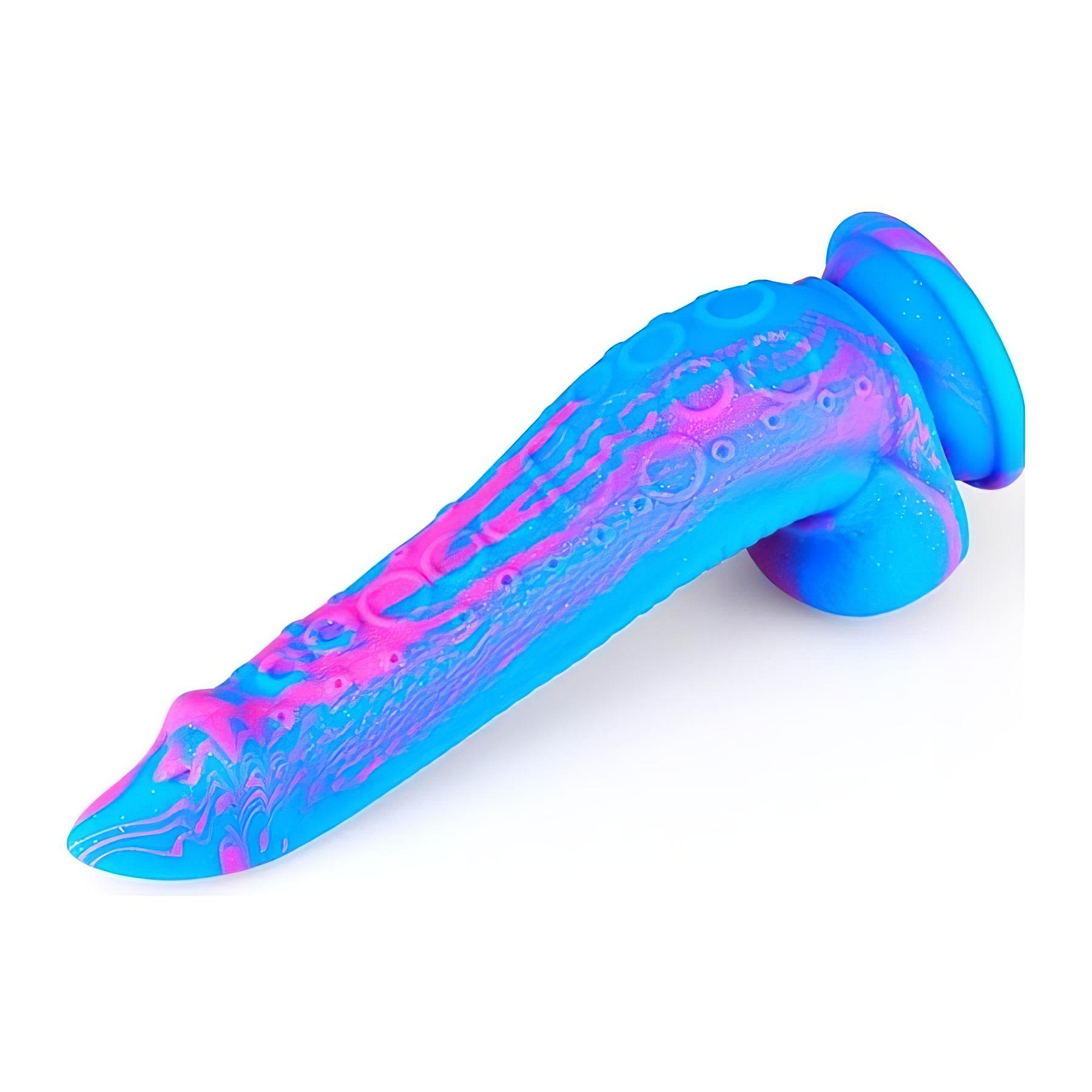 Inkipus – herés szilikon dildó – 18cm (kék-pink)
