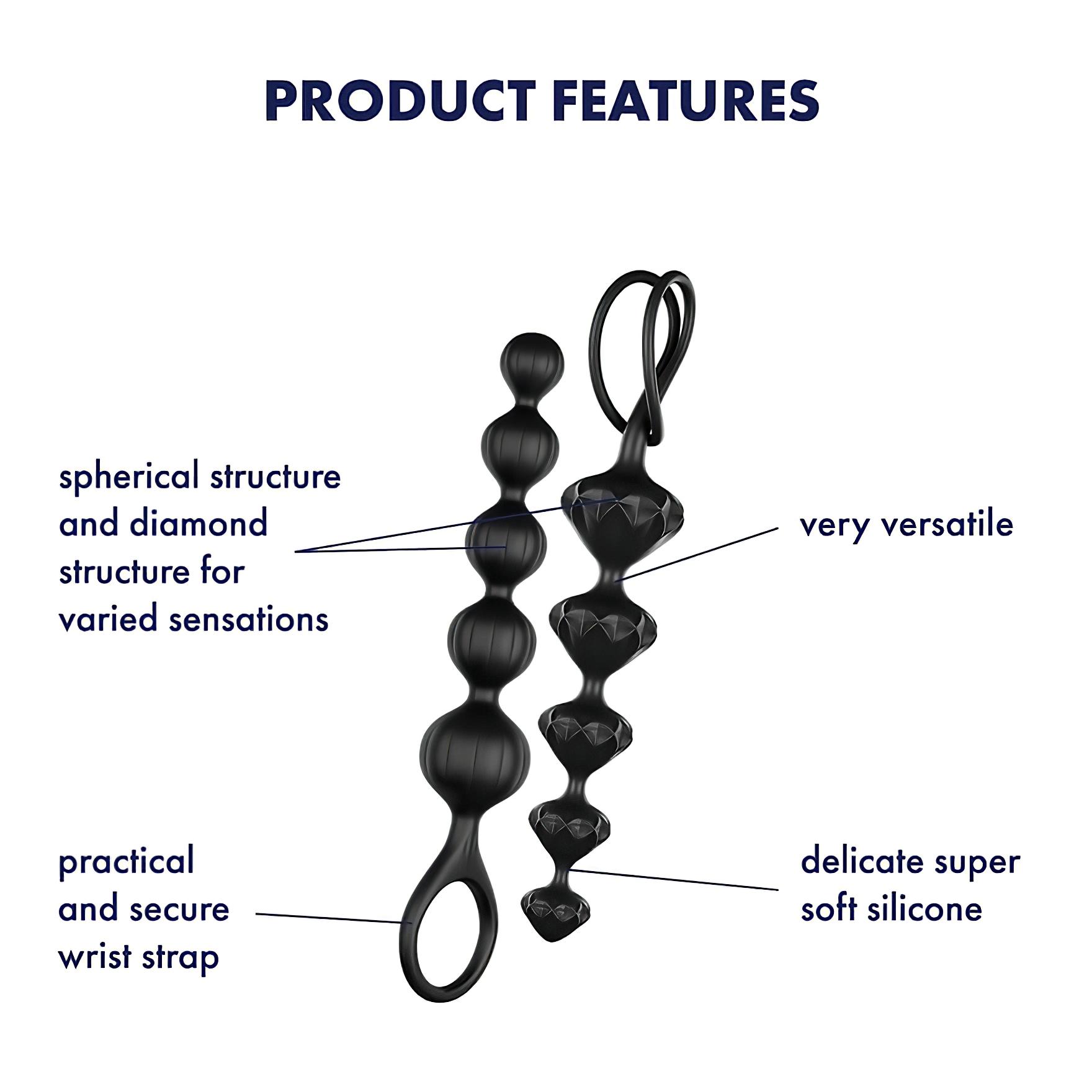 Satisfyer Love Beads – gyöngyös anál dildó szett (fekete)