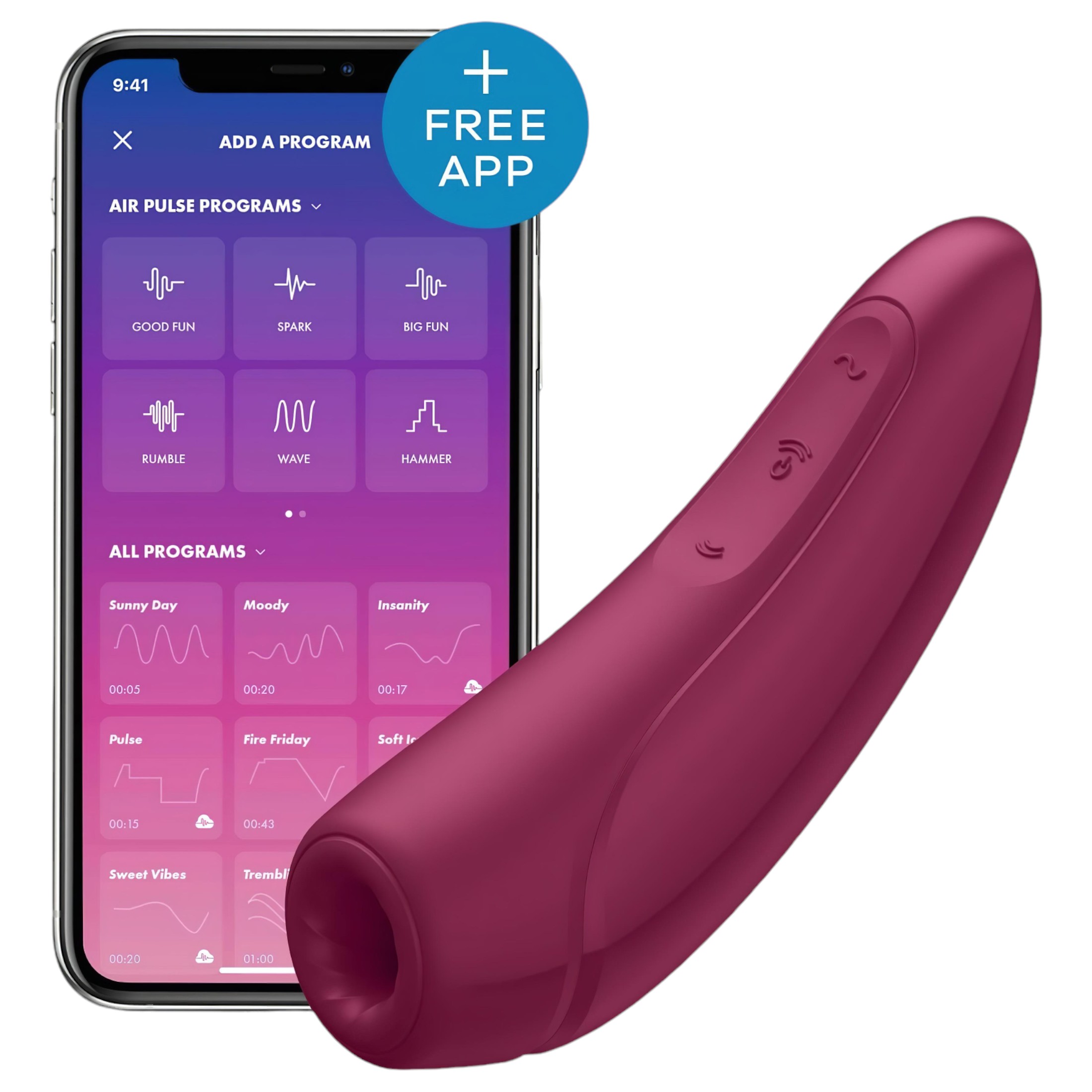 Satisfyer Curvy 1+ – okos léghullámos csiklóizgató (piros)
