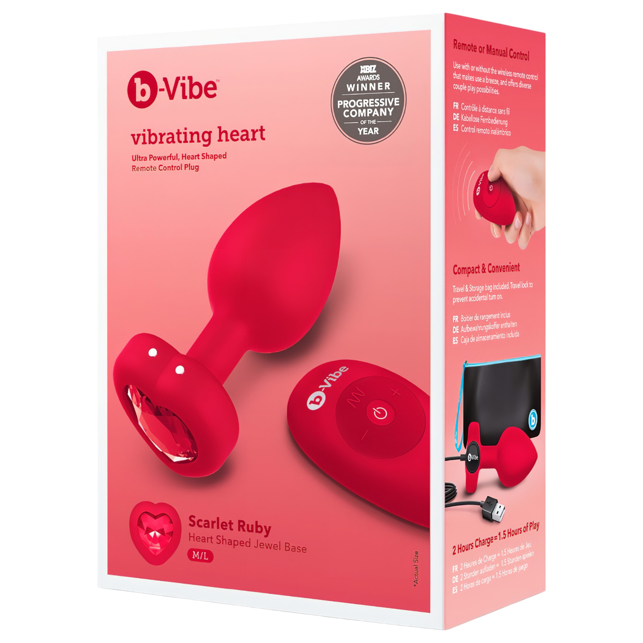 b-vibe heart – akkus, rádiós anál vibrátor (piros)