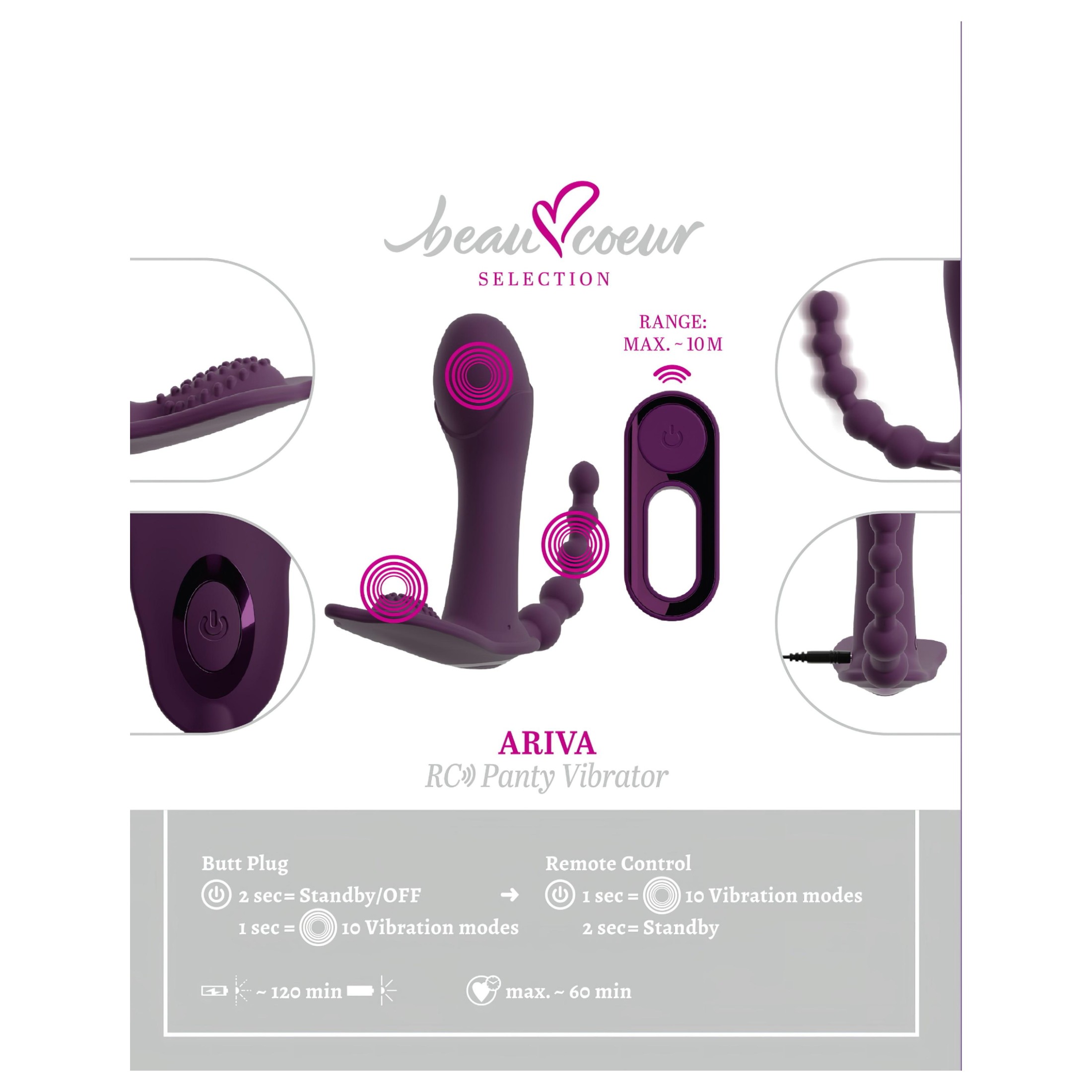 Beau Coeur Ariva – 3in1 bugyivibrátor (lila)