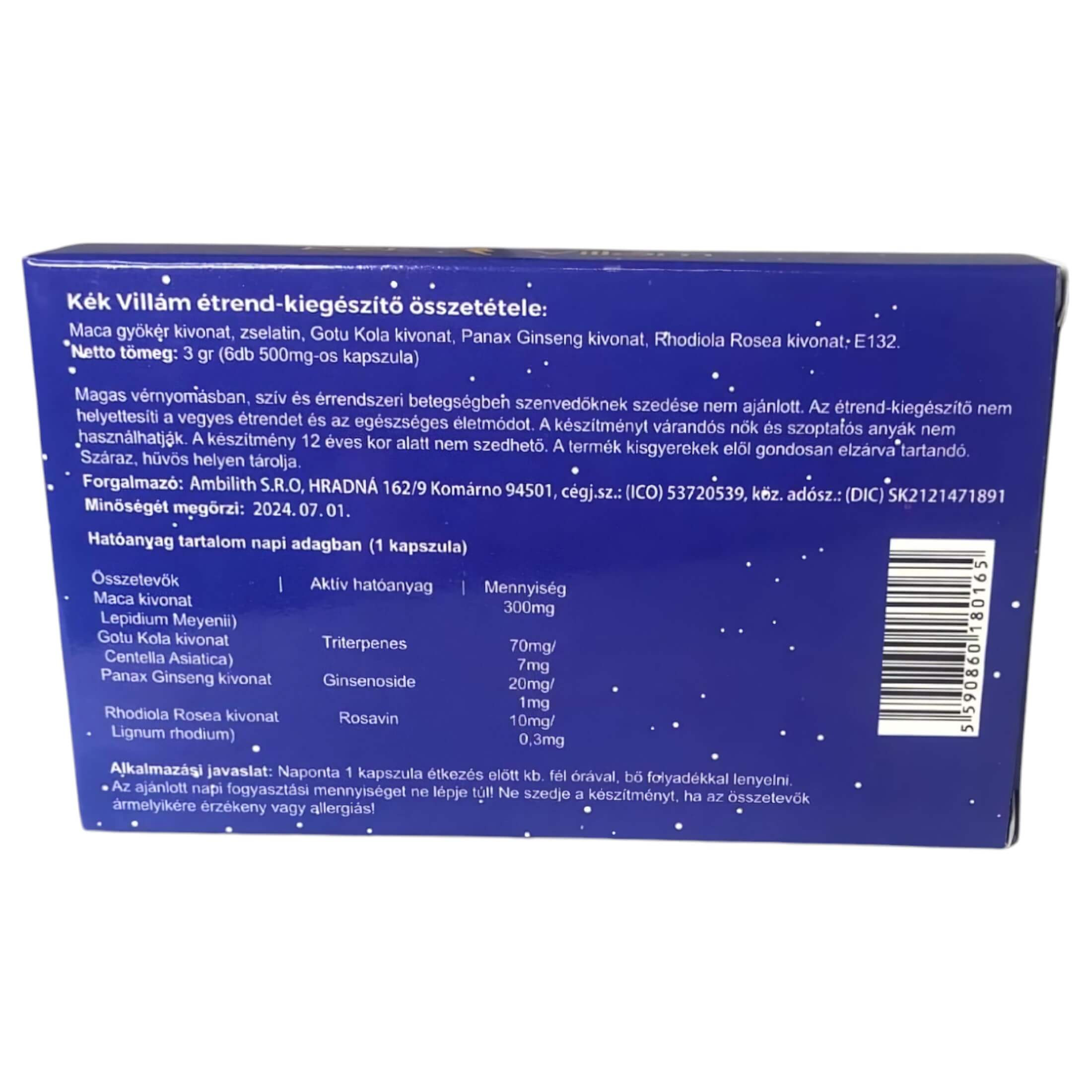 Kék Villám – étrend kiegészítő kapszula férfiaknak (6db)