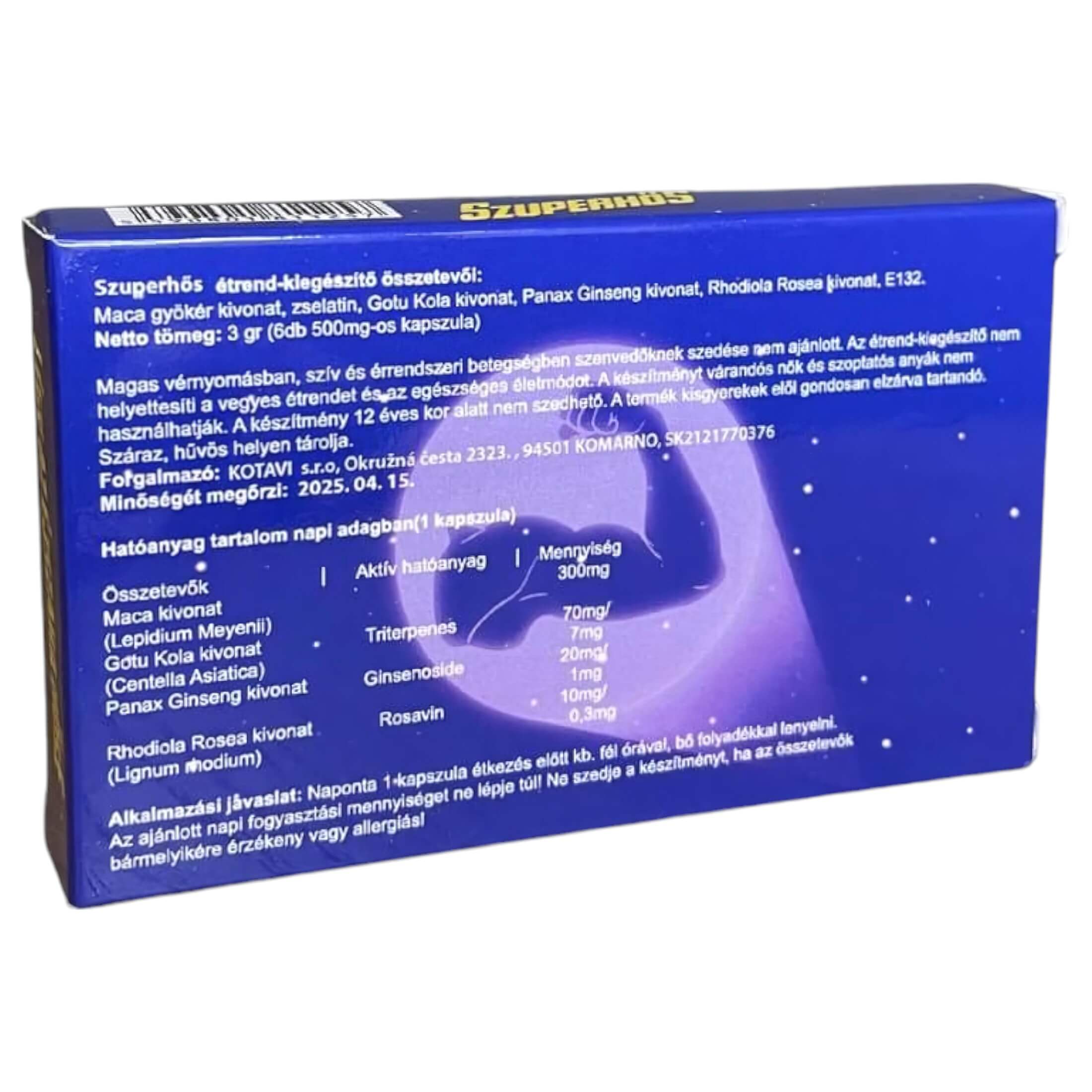 Szuperhős – erős étrend-kiegészítő kapszula férfiaknak (6db)