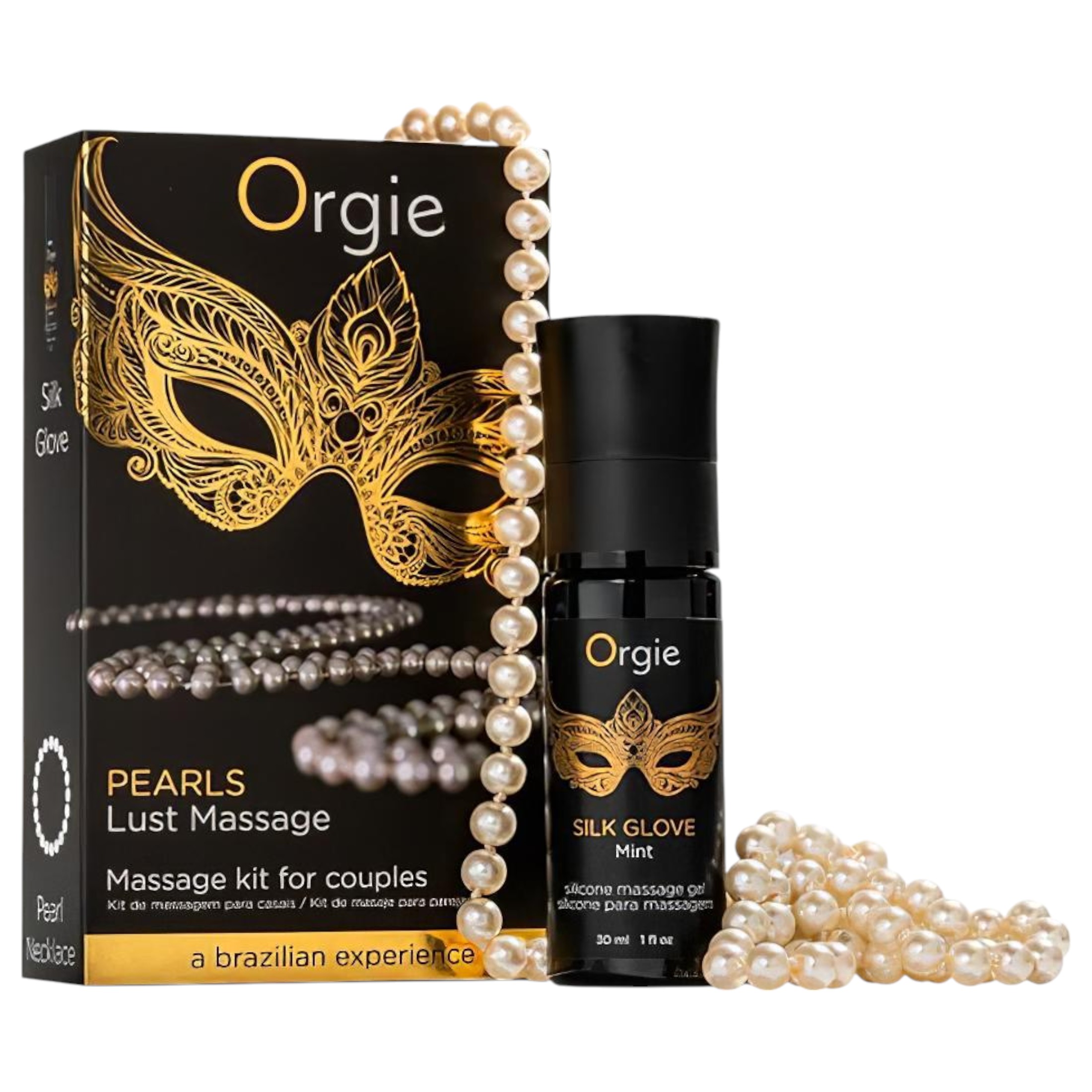 Orgie Pearls Lust – gyöngy nyaklánc és masszázsgél (30ml)