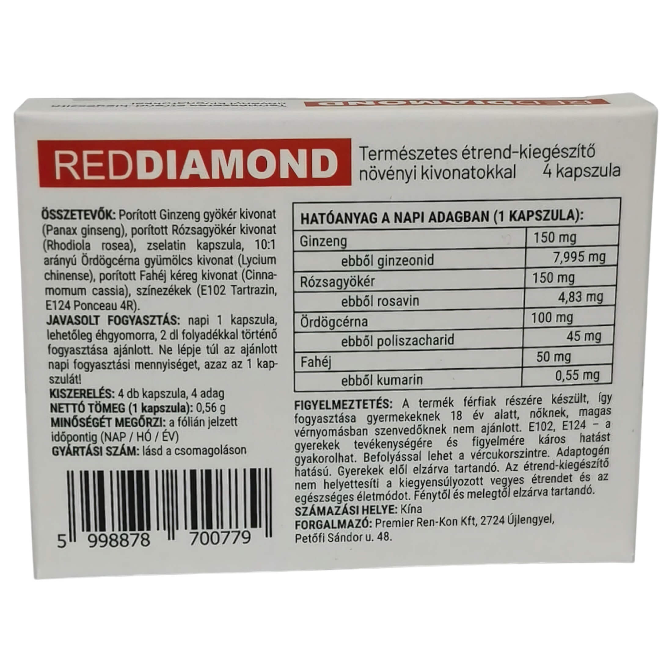 Red Diamond – természetes étrend kiegészítő férfiaknak (4db)