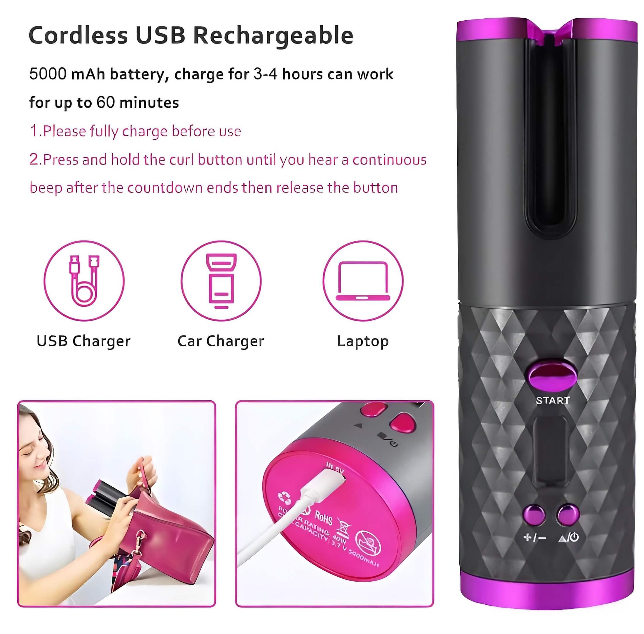 CAC – akkus hajgöndörítő szett (szürke-pink)