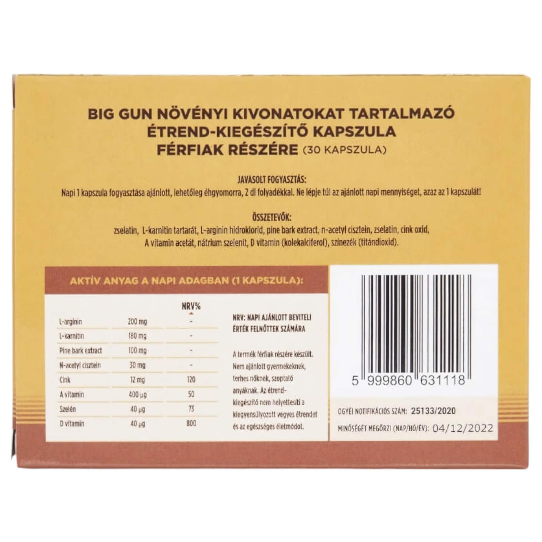 Big Gun – étrend kiegészítő kapszula férfiaknak (30db)