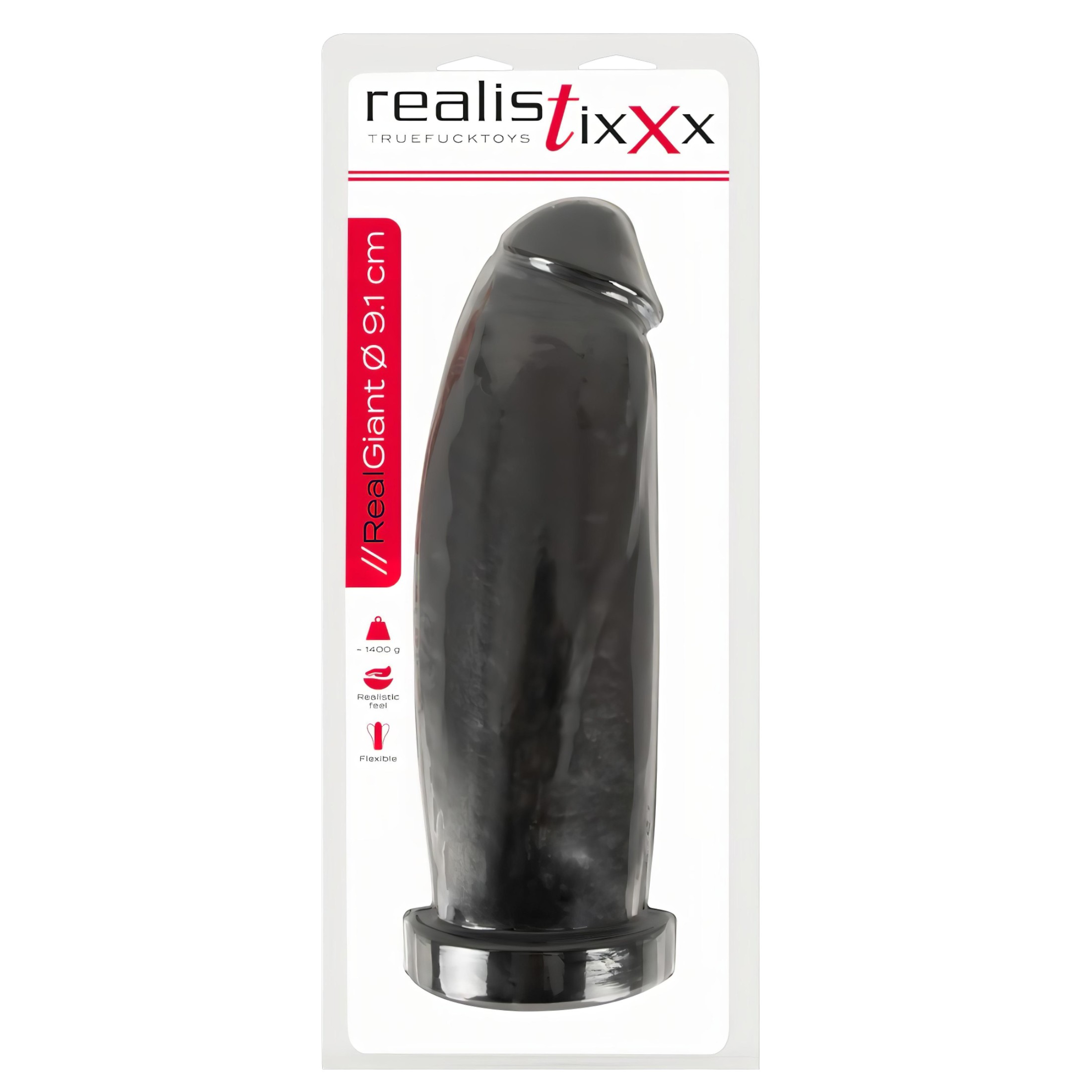 Realistixxx Real Giant – giga dildó – 30 cm (fekete)