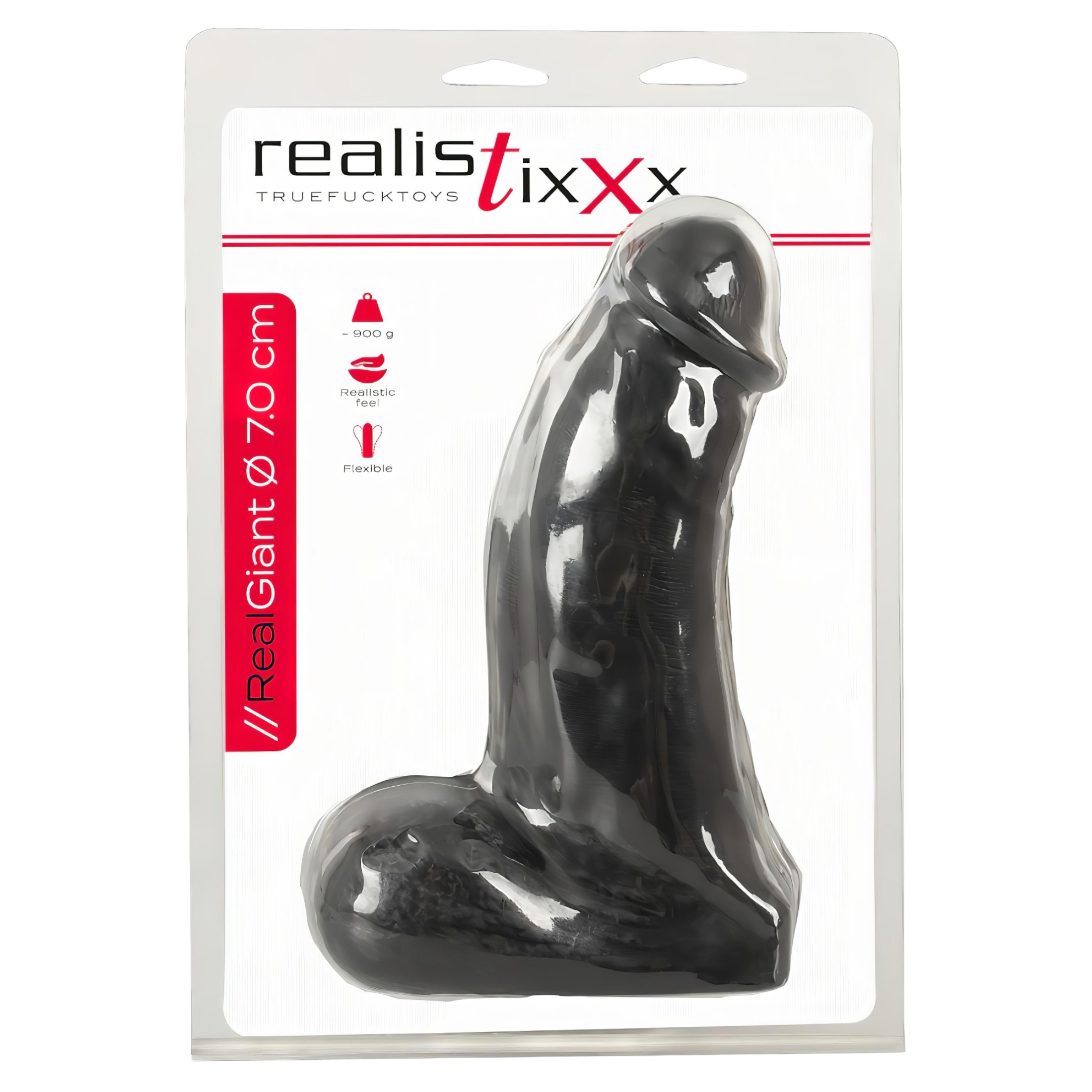 Realistixxx Real Giant – herés dildó – 22 cm (fekete)